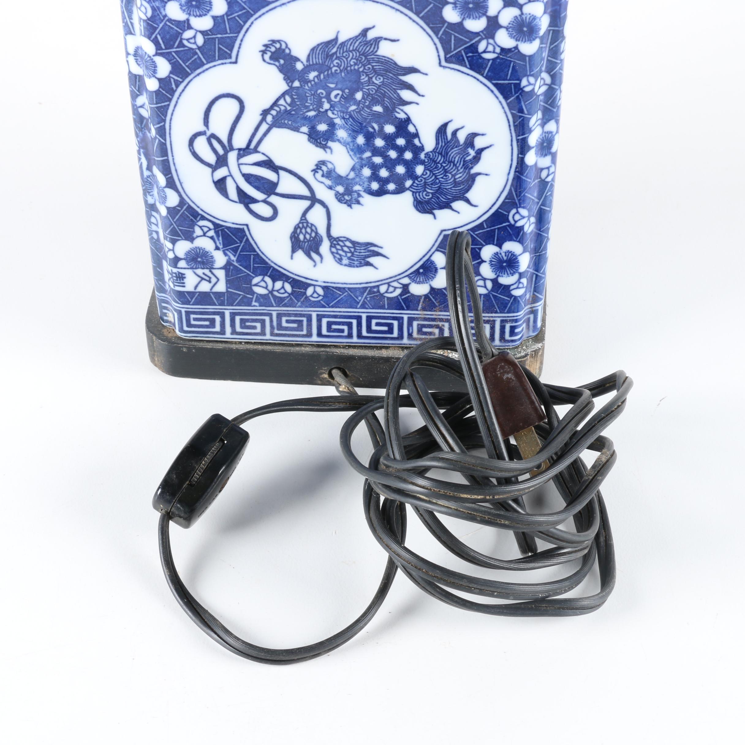 Blue & White Canister Porcelain Lamp