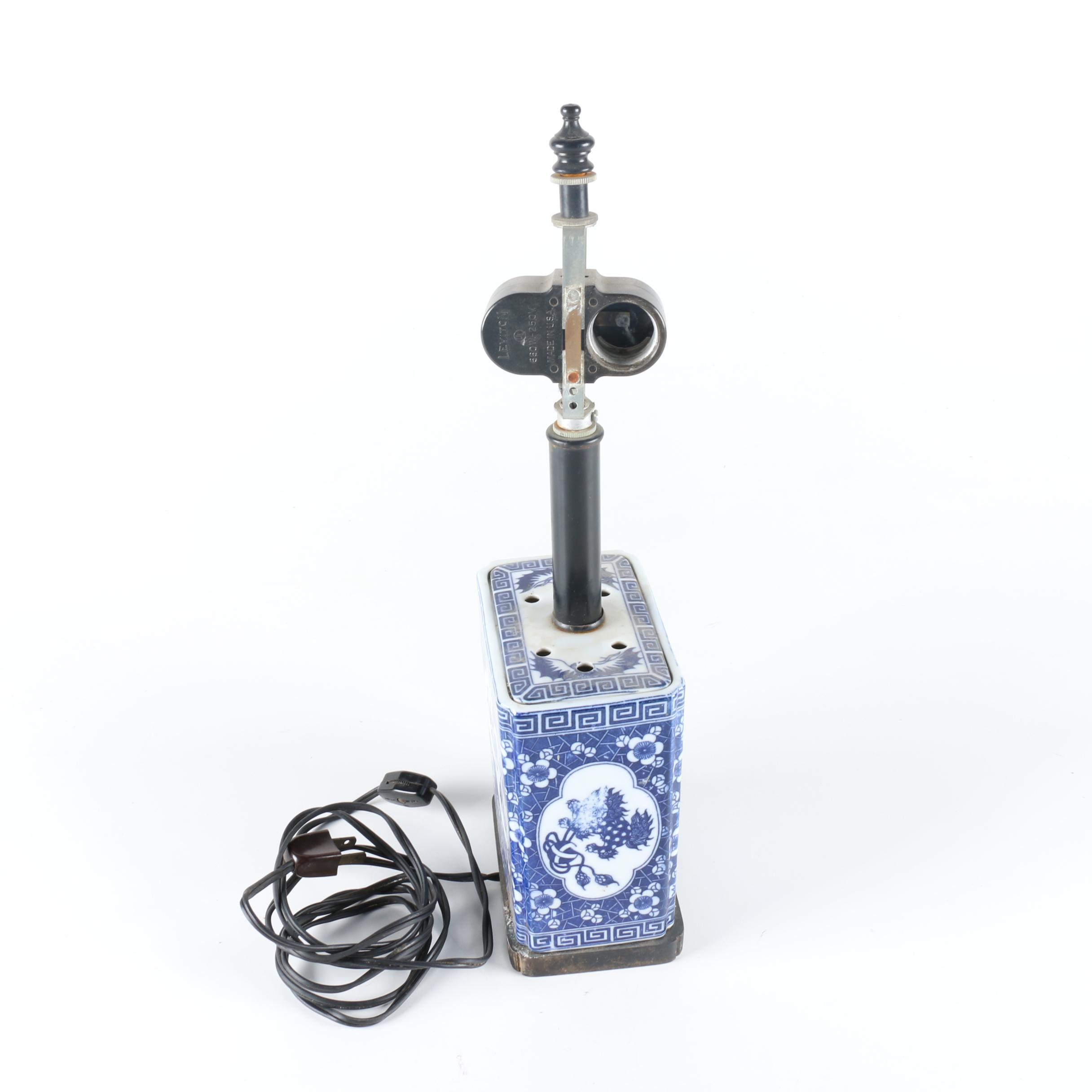 Blue & White Canister Porcelain Lamp