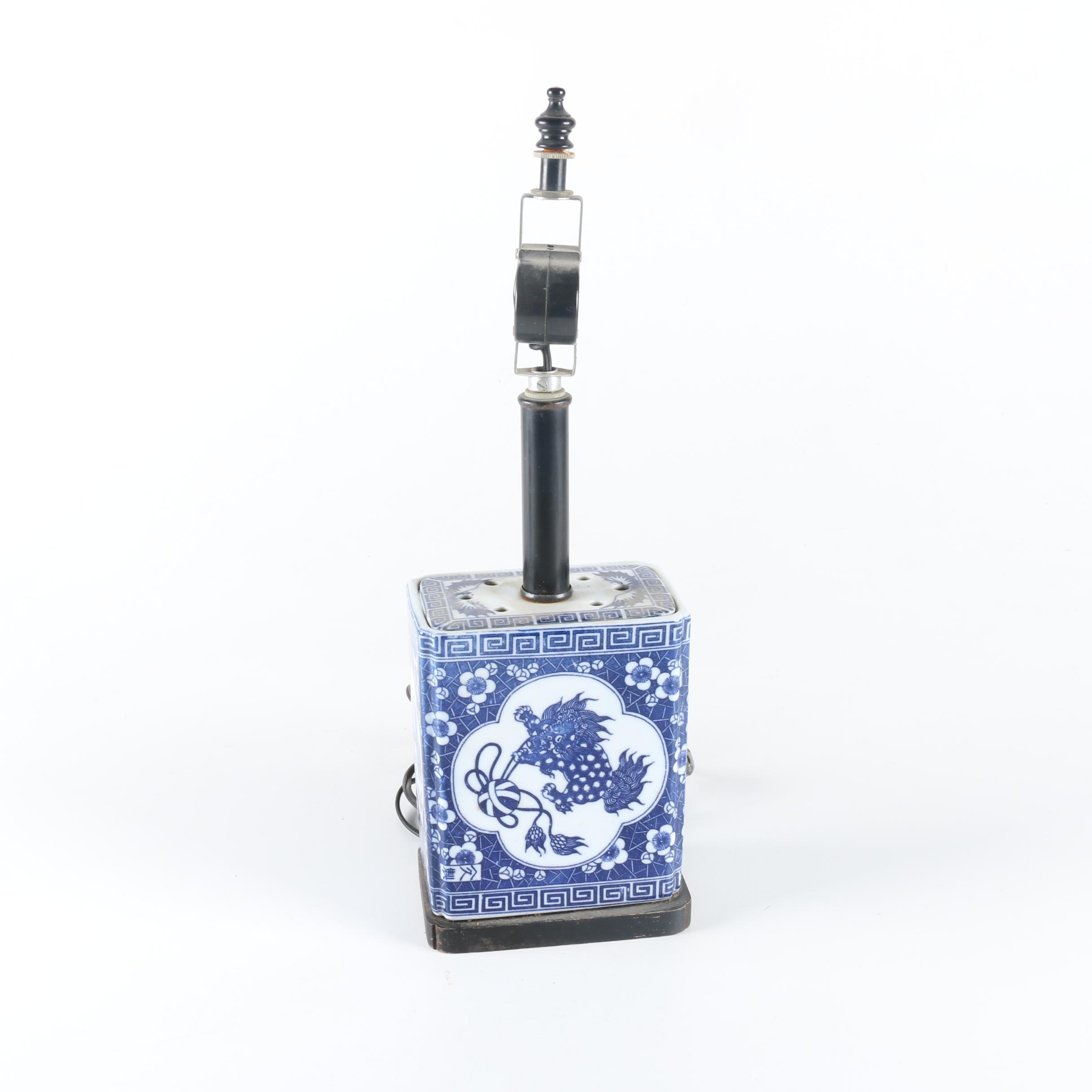 Blue & White Canister Porcelain Lamp