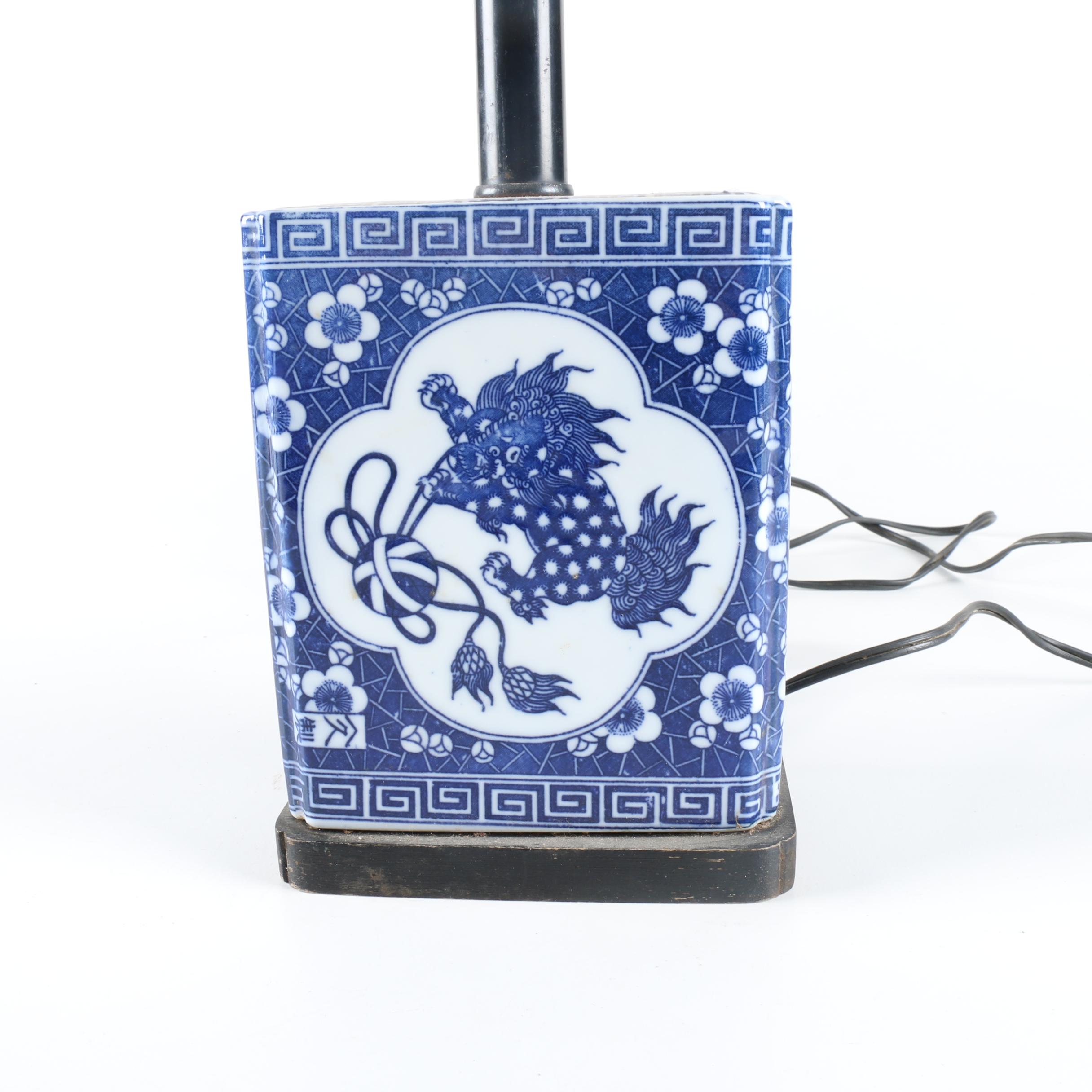 Blue & White Canister Porcelain Lamp