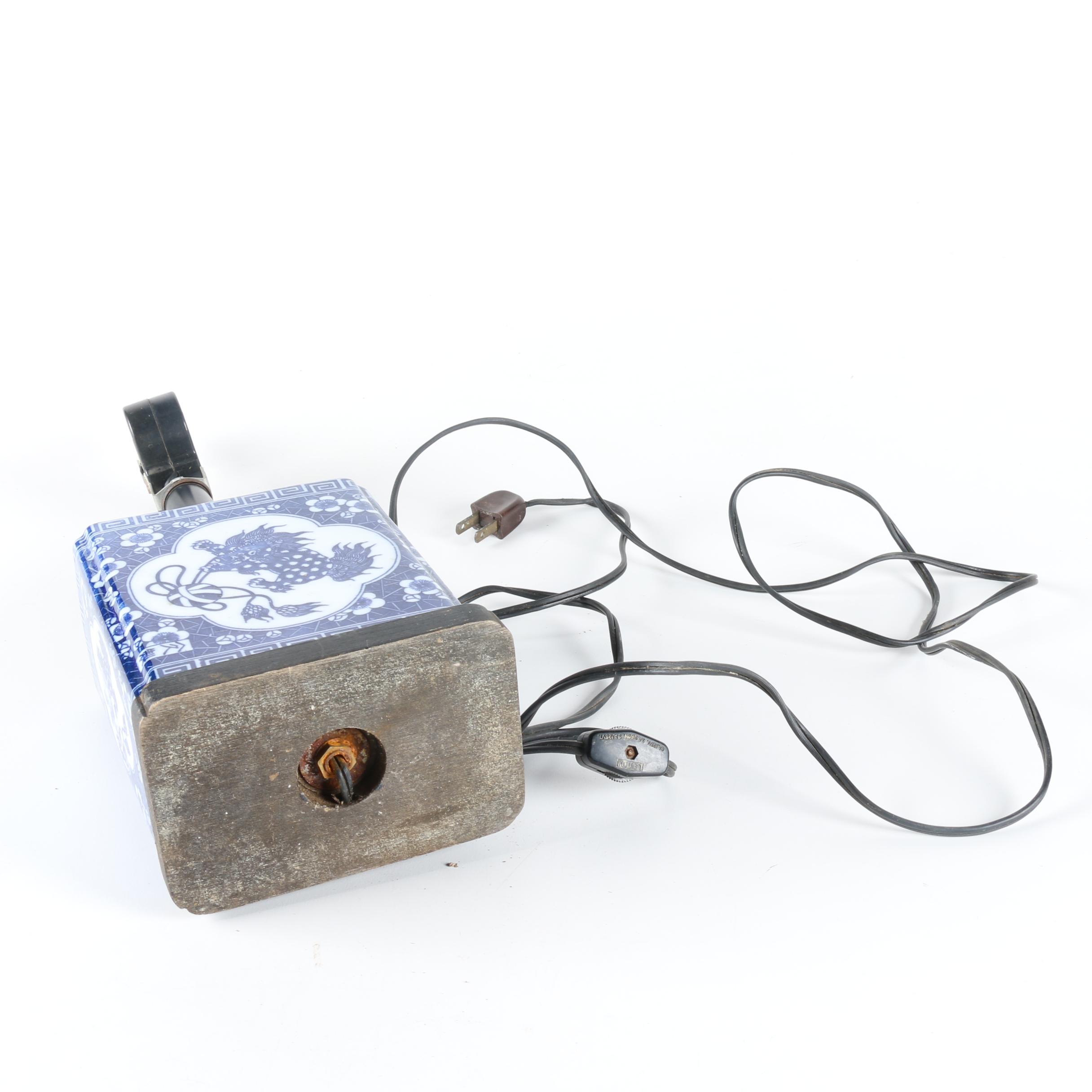 Blue & White Canister Porcelain Lamp