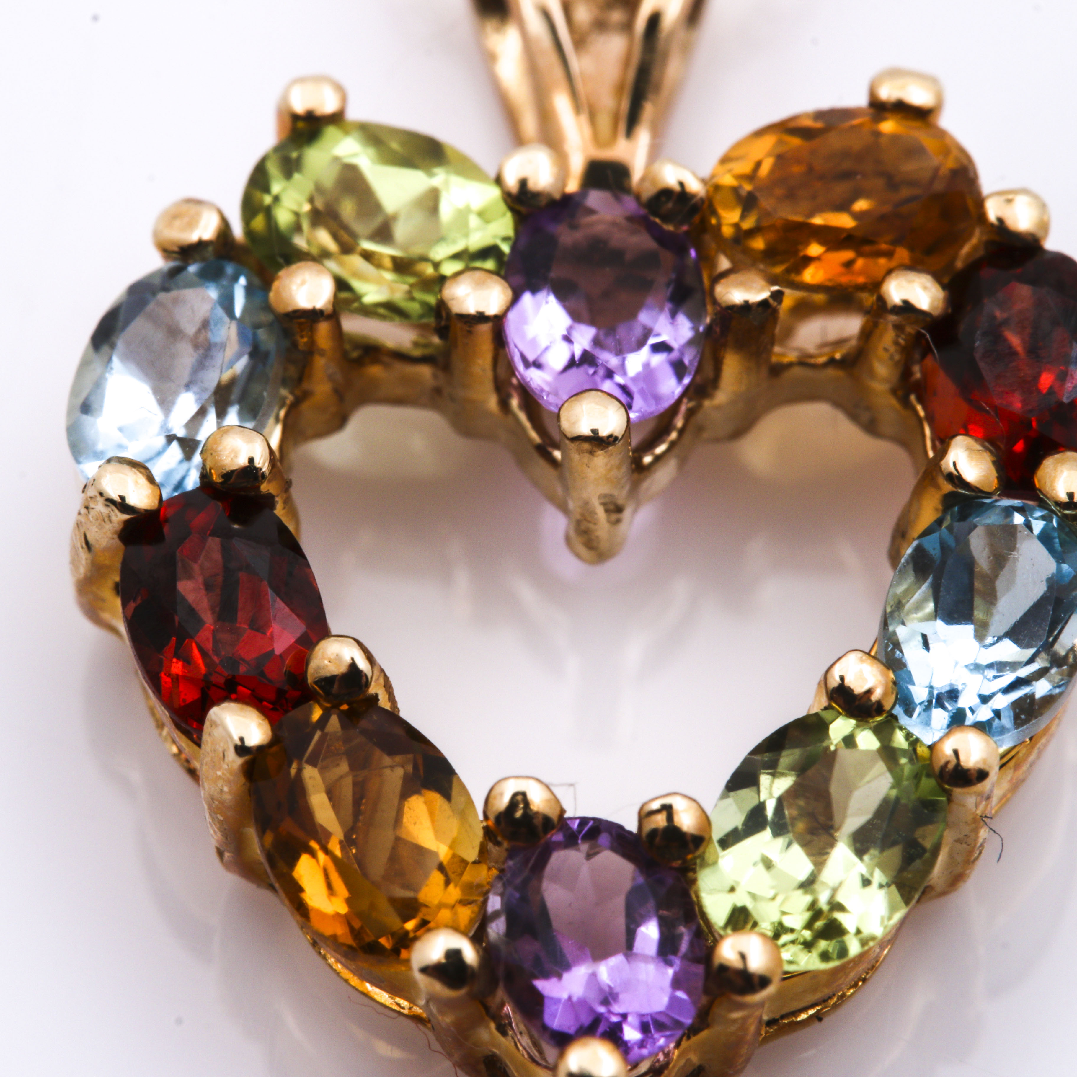 10K Yellow Gold Gemstone Heart Pendant Necklace