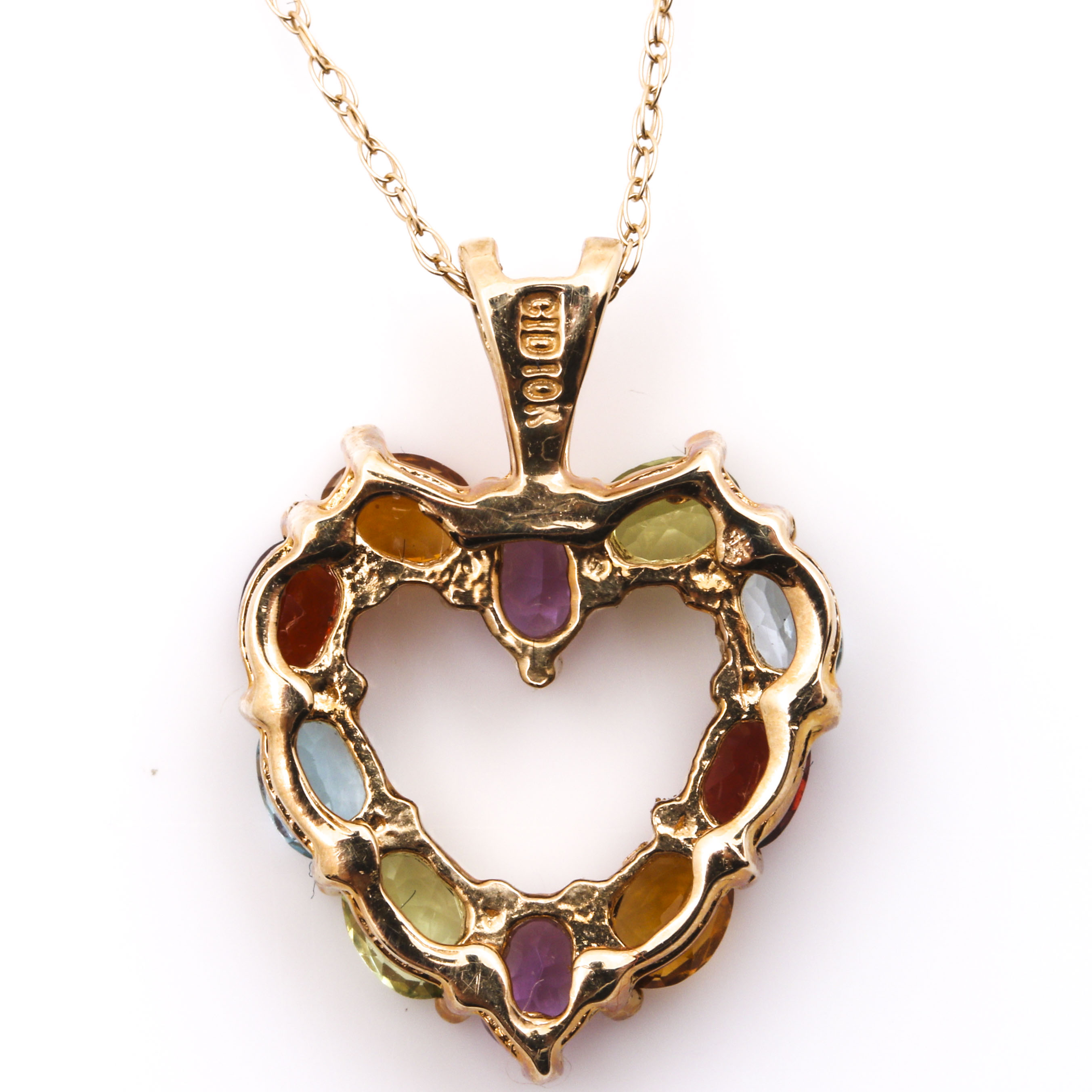 10K Yellow Gold Gemstone Heart Pendant Necklace
