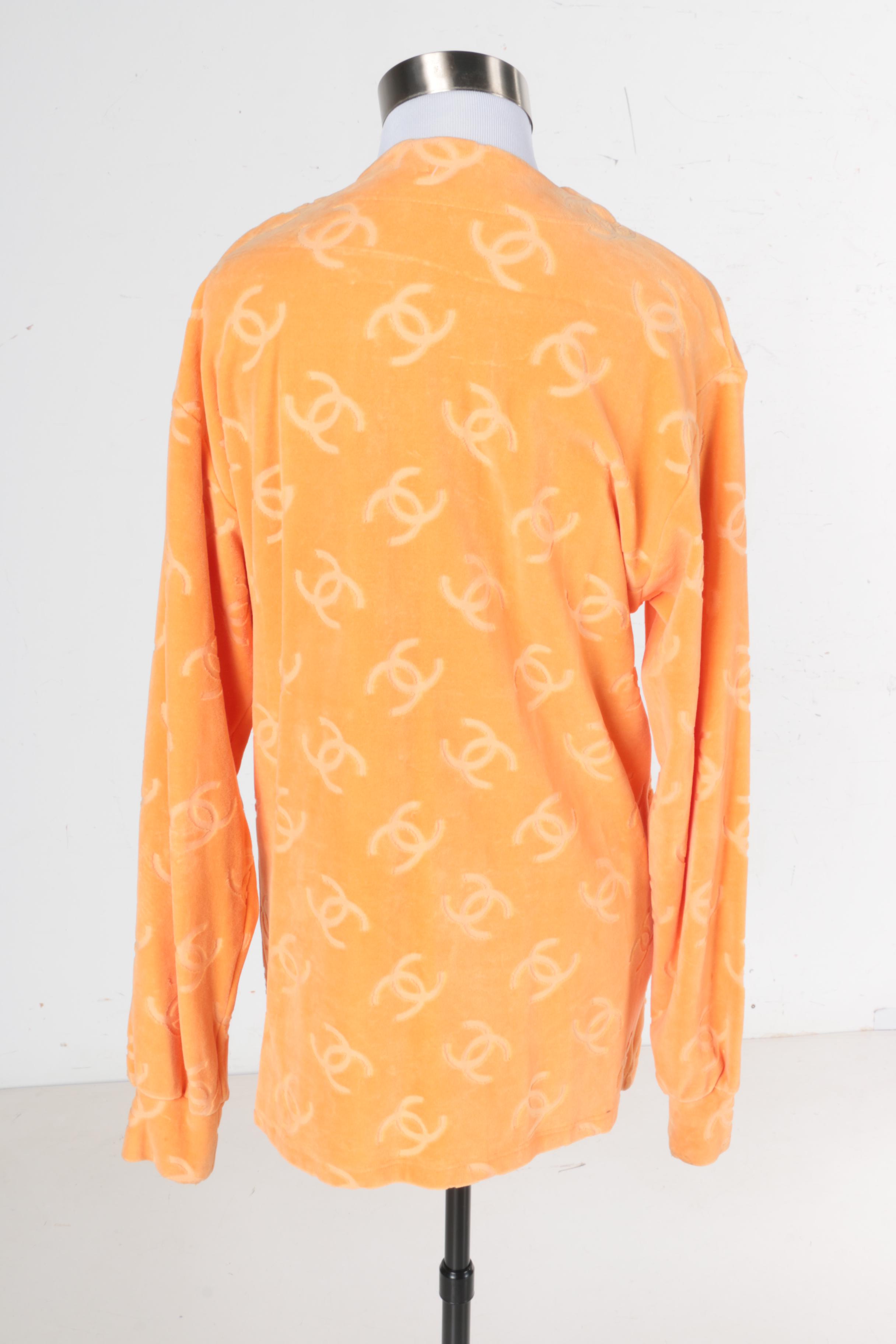Chanel Orange Velour CC Logo Cardigan
