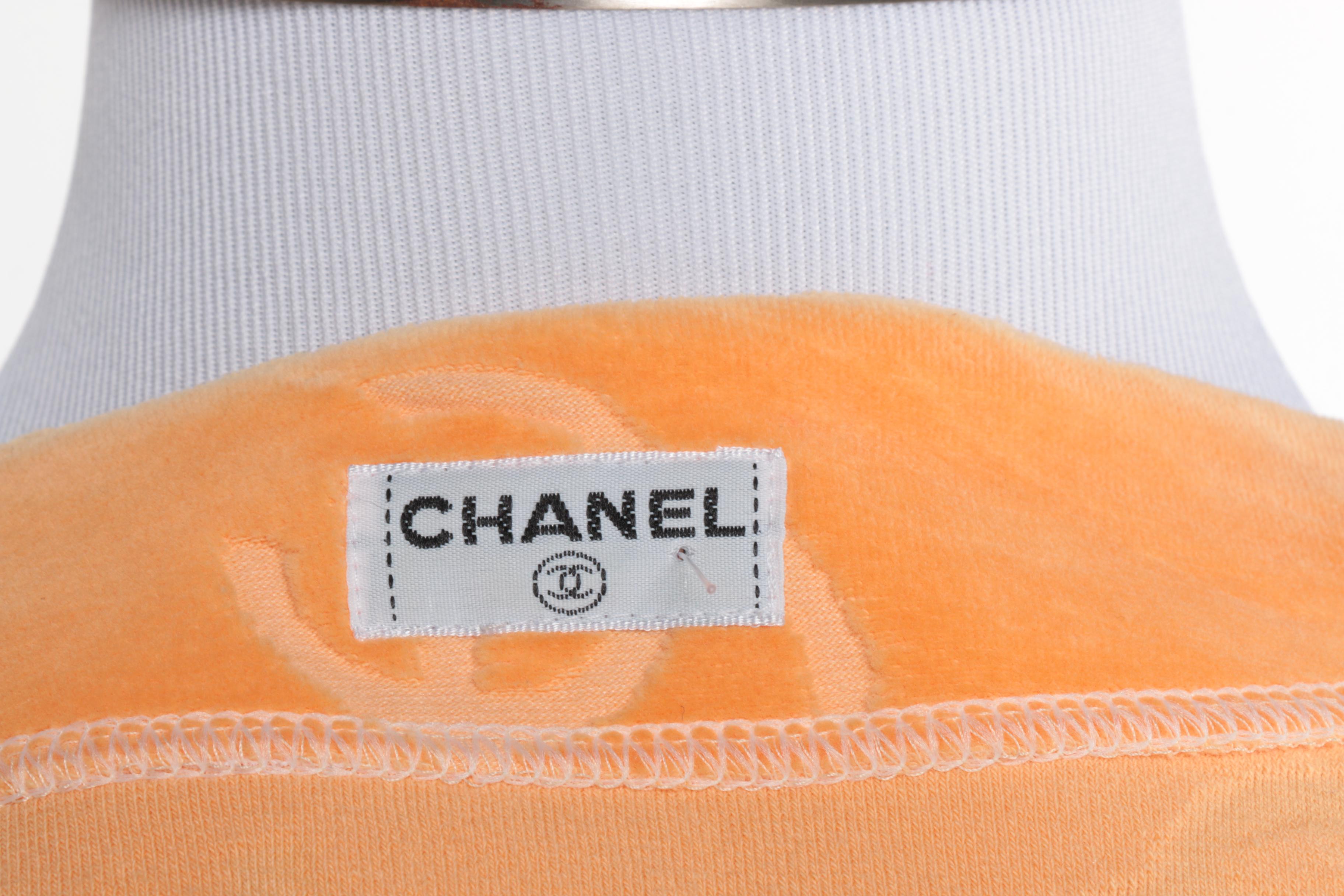 Chanel Orange Velour CC Logo Cardigan