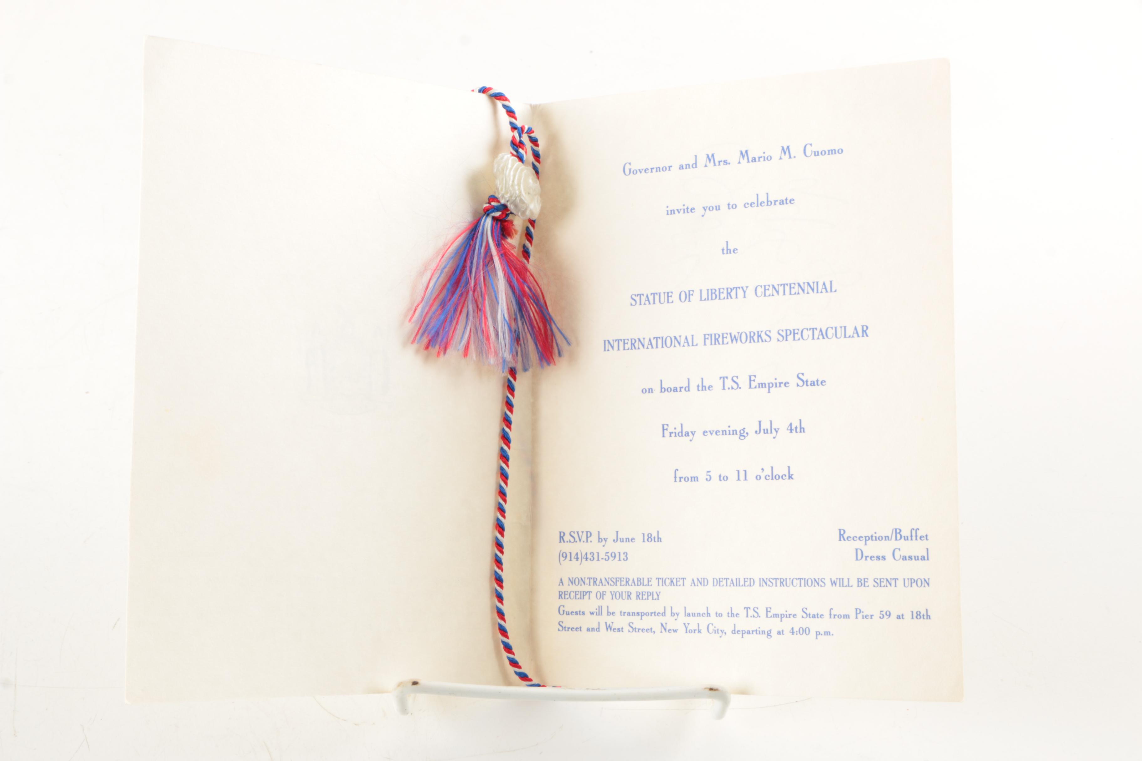 Statue of Liberty Centennial Memorabilia  And Signed Mario Cuomo Invitation