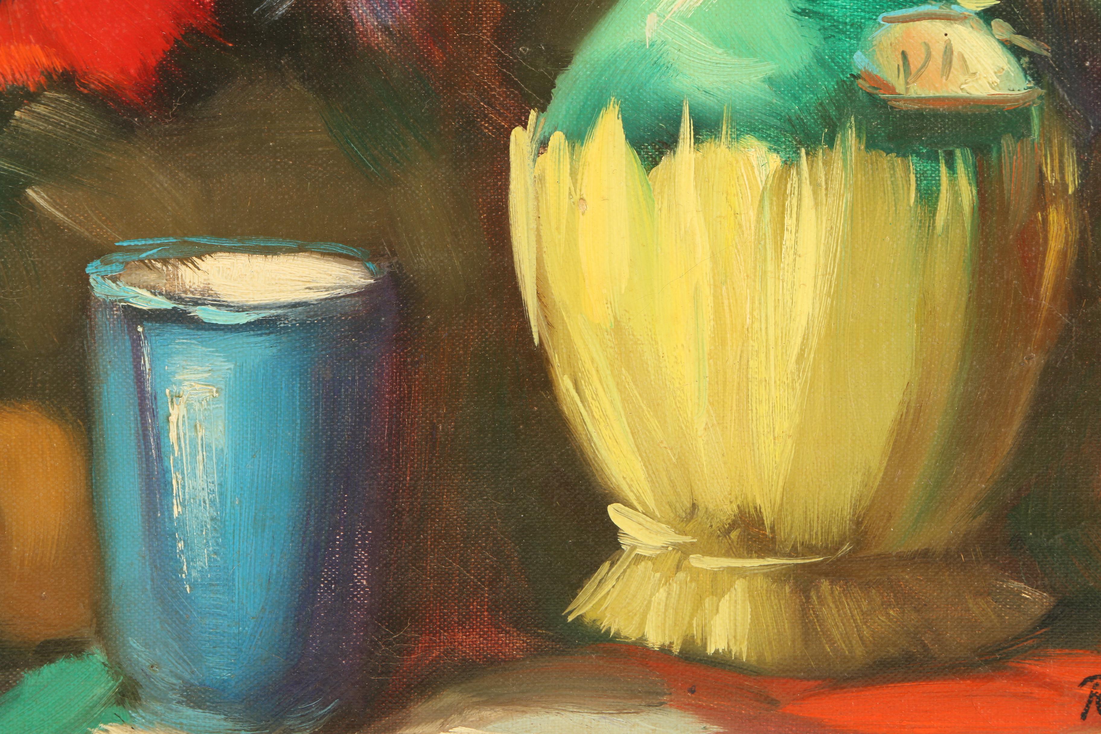 R. Bonnett Oil on Canvas Still Life with Flowers