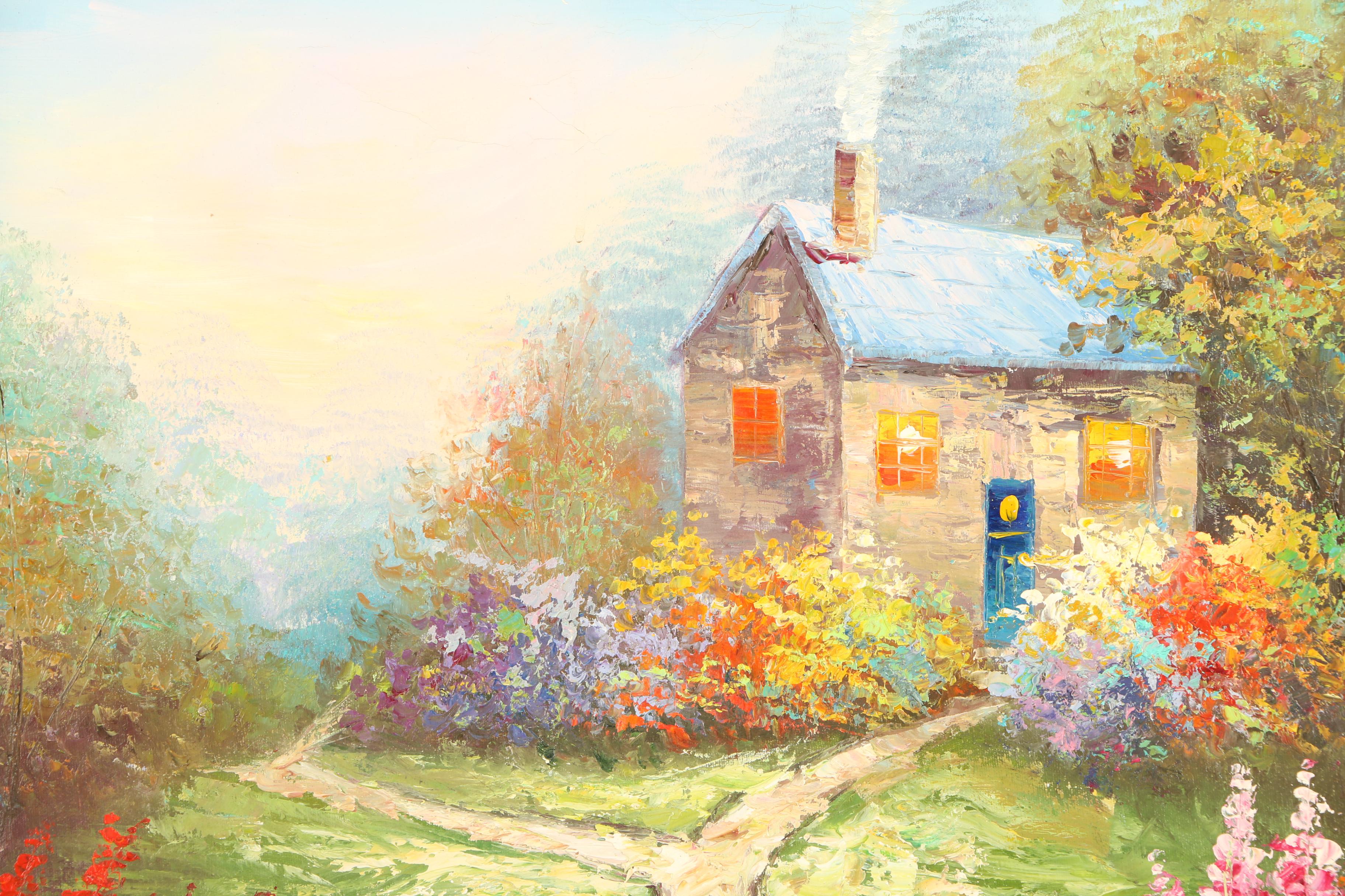 Oil Painting on Canvas of a Cottage in the Woods