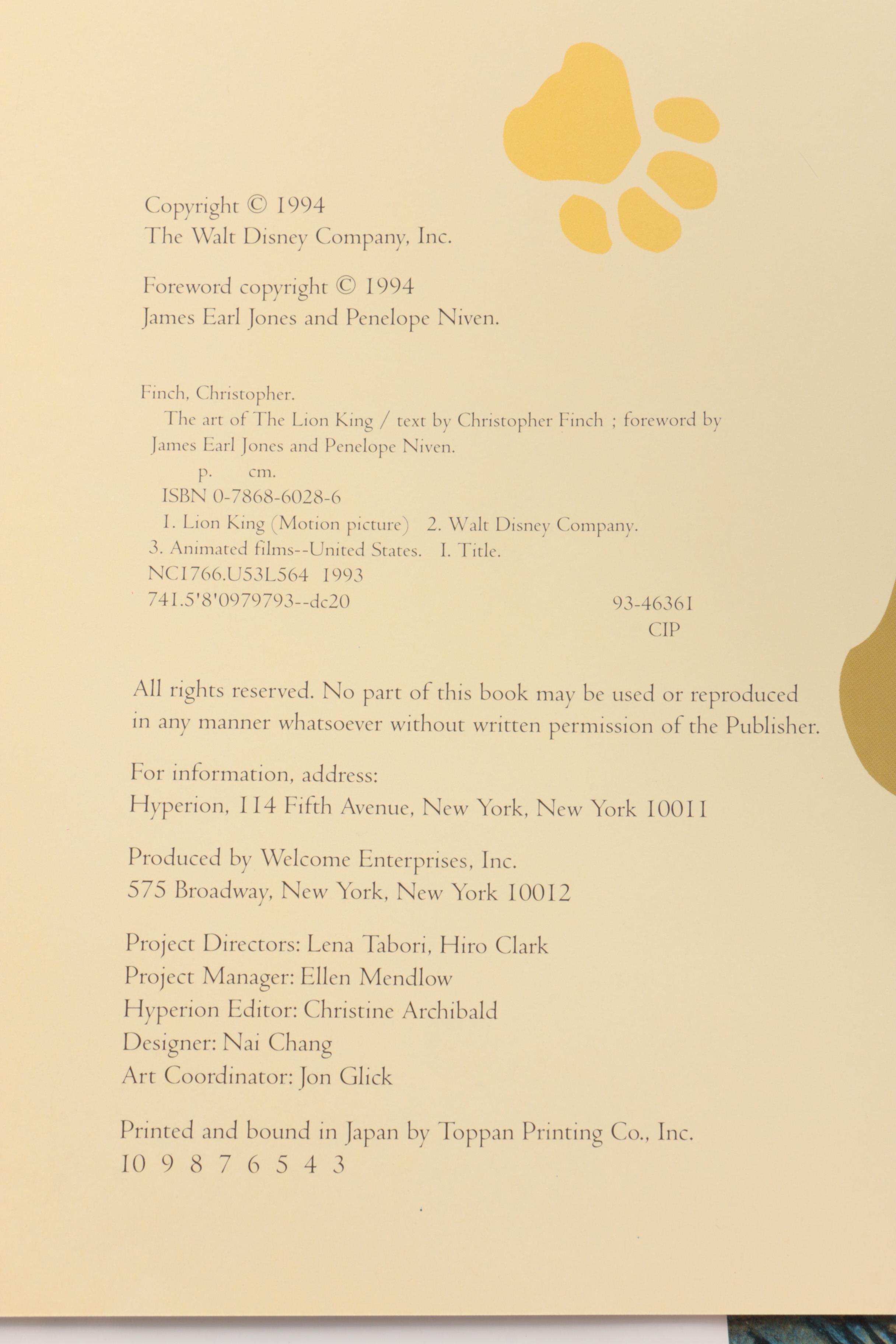 1994 "The Art Of The Lion King"  Book