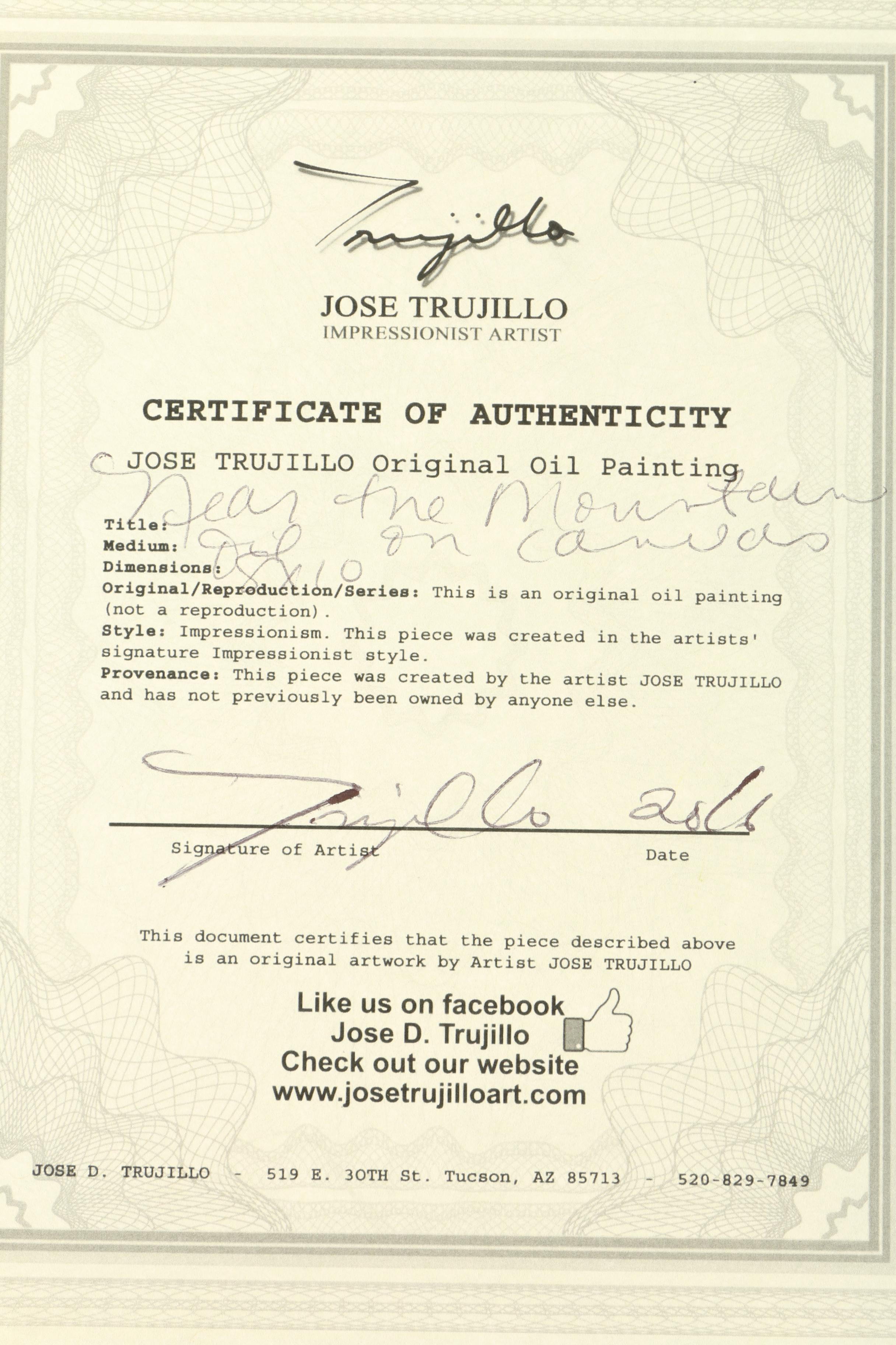 Jose Trujillo Oil Painting on Canvas Board "Near the Mountain"