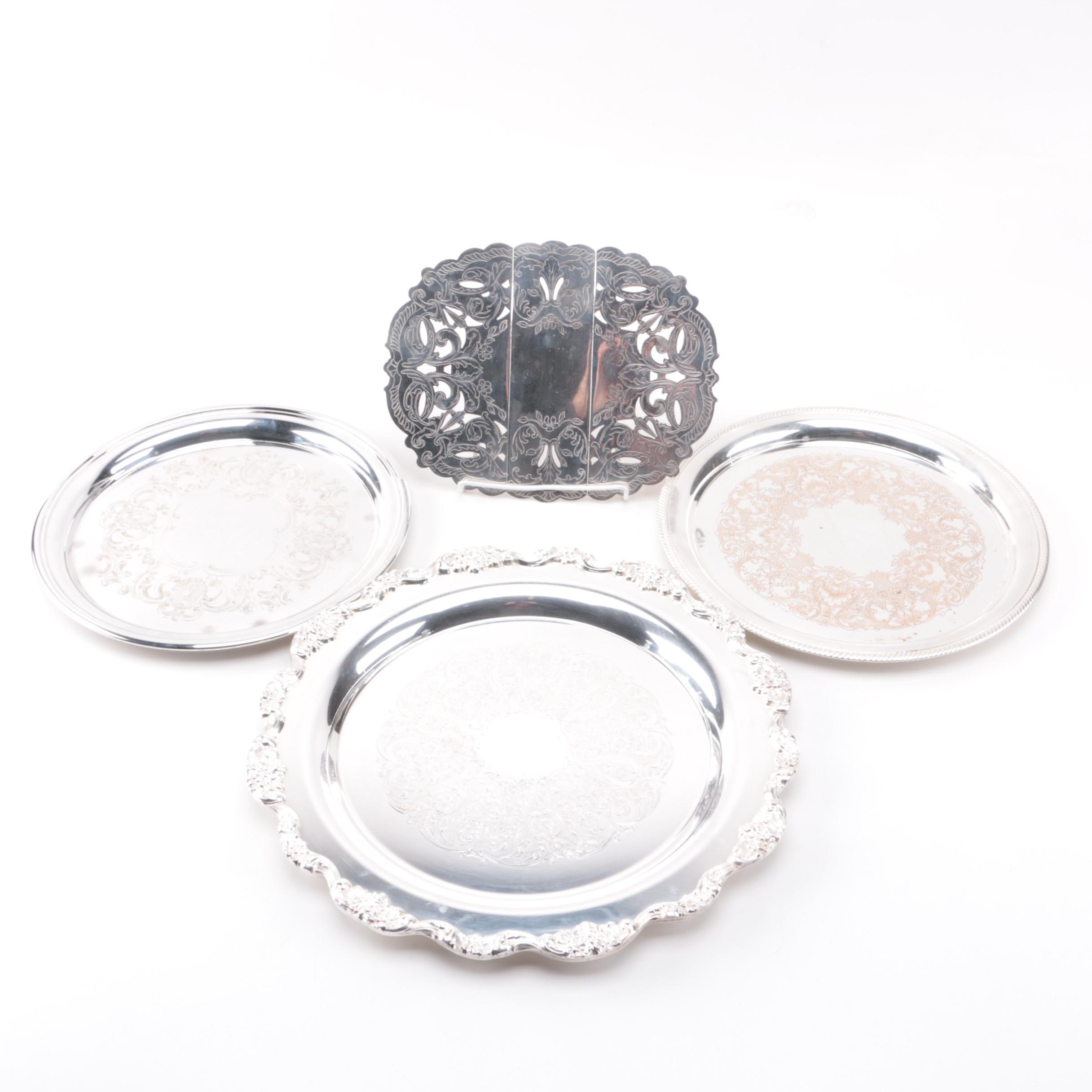 Silver Plate Serving Trays and Expanding Trivet Including Towle