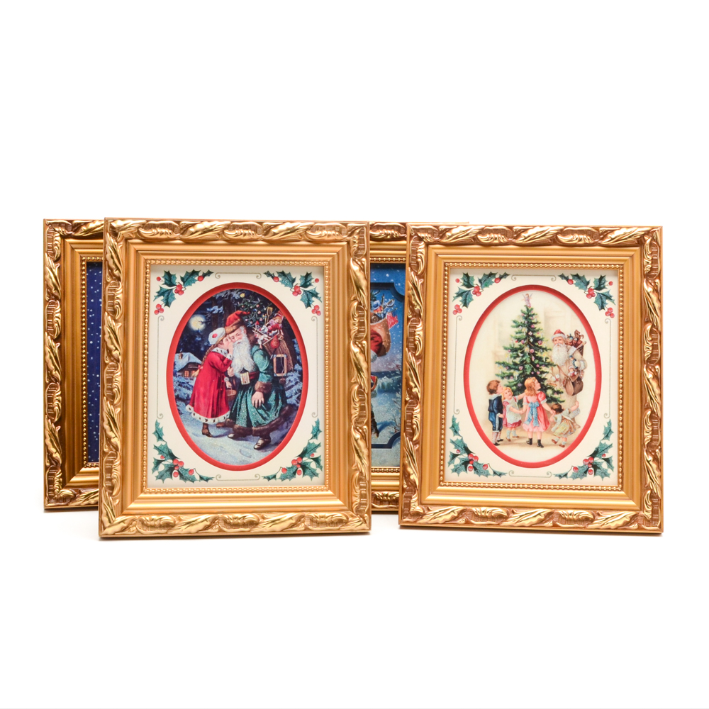 Group of Merck Family's Framed Shadow Box Christmas Santa Pictures