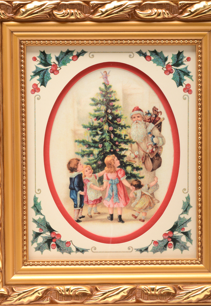 Group of Merck Family's Framed Shadow Box Christmas Santa Pictures