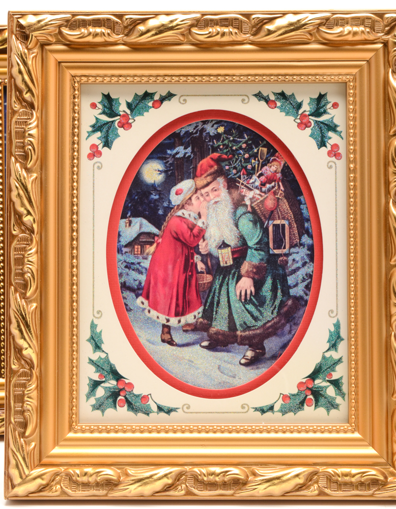 Group of Merck Family's Framed Shadow Box Christmas Santa Pictures