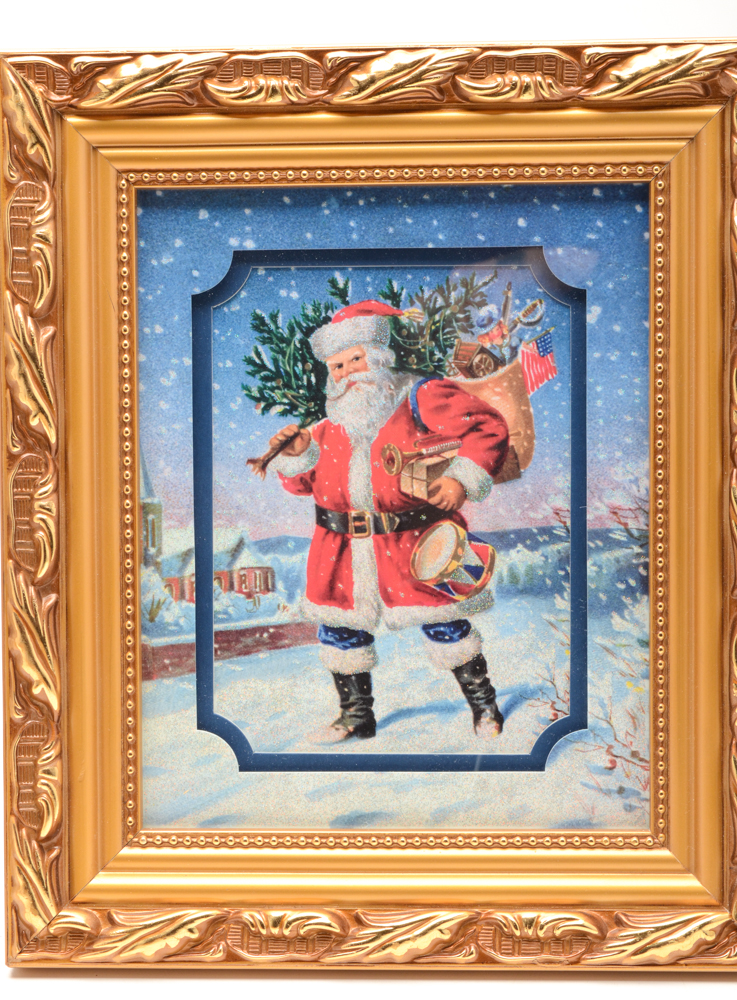 Group of Merck Family's Framed Shadow Box Christmas Santa Pictures