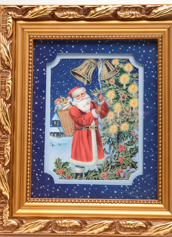 Group of Merck Family's Framed Shadow Box Christmas Santa Pictures