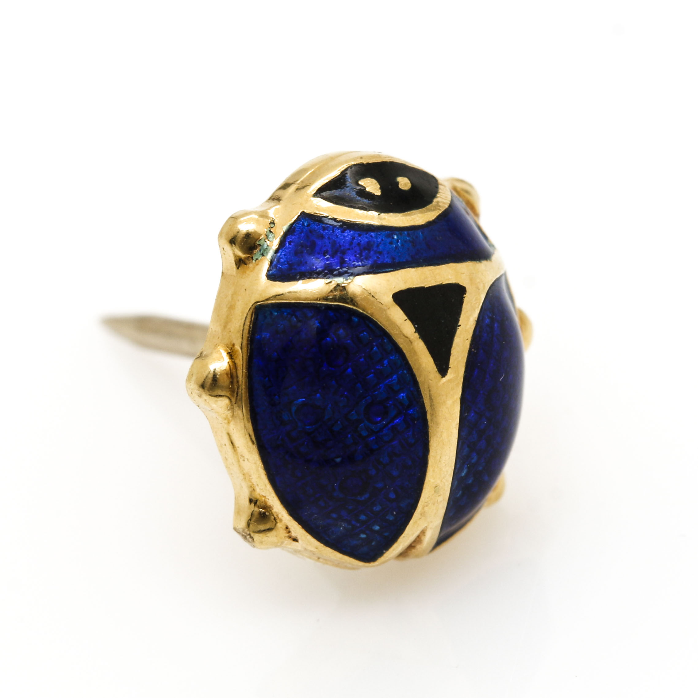 18K Yellow Gold Blue and Black Enamel Lady Bug Lapel Pin