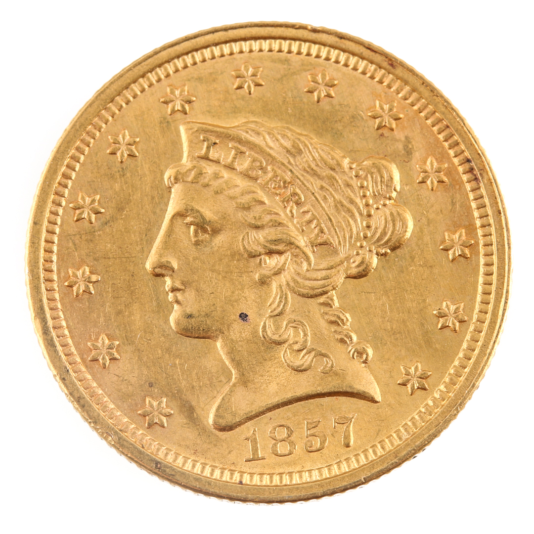 1857 Liberty Head Two-and-a-Half Dollar Gold Coin