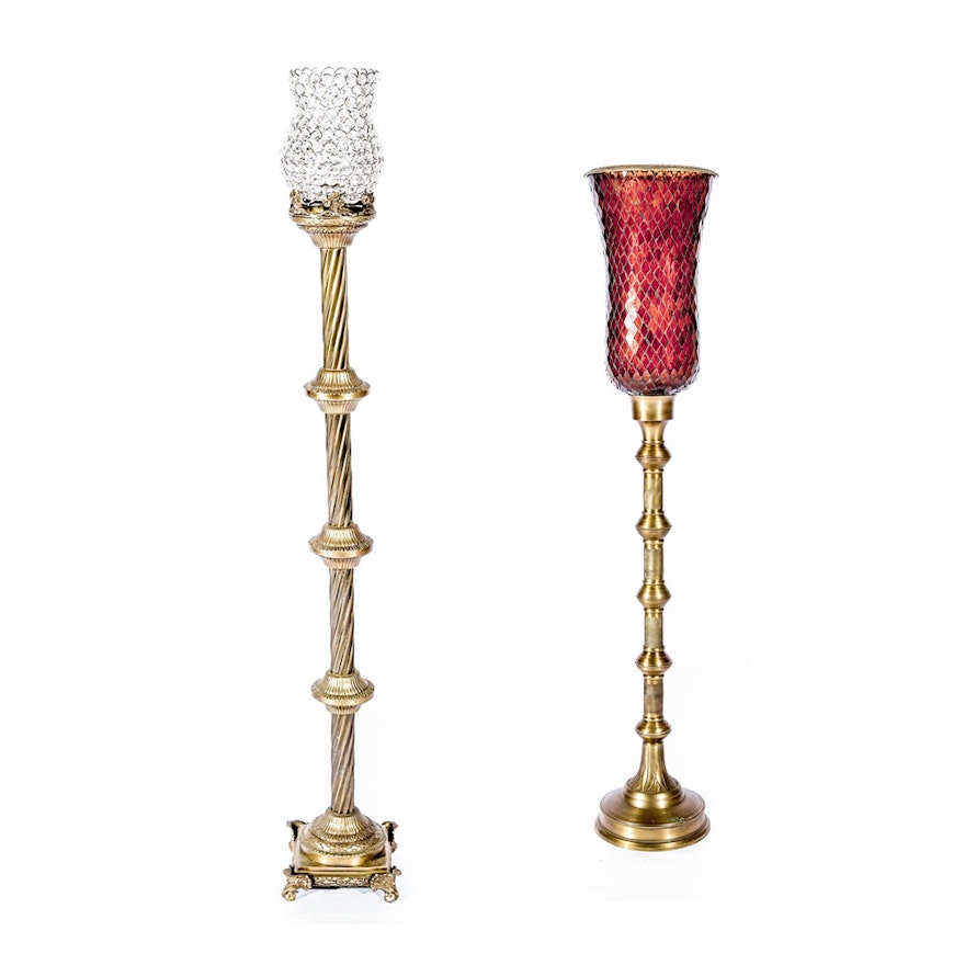 Pairing of Decorative Glass and Metal Candleholders