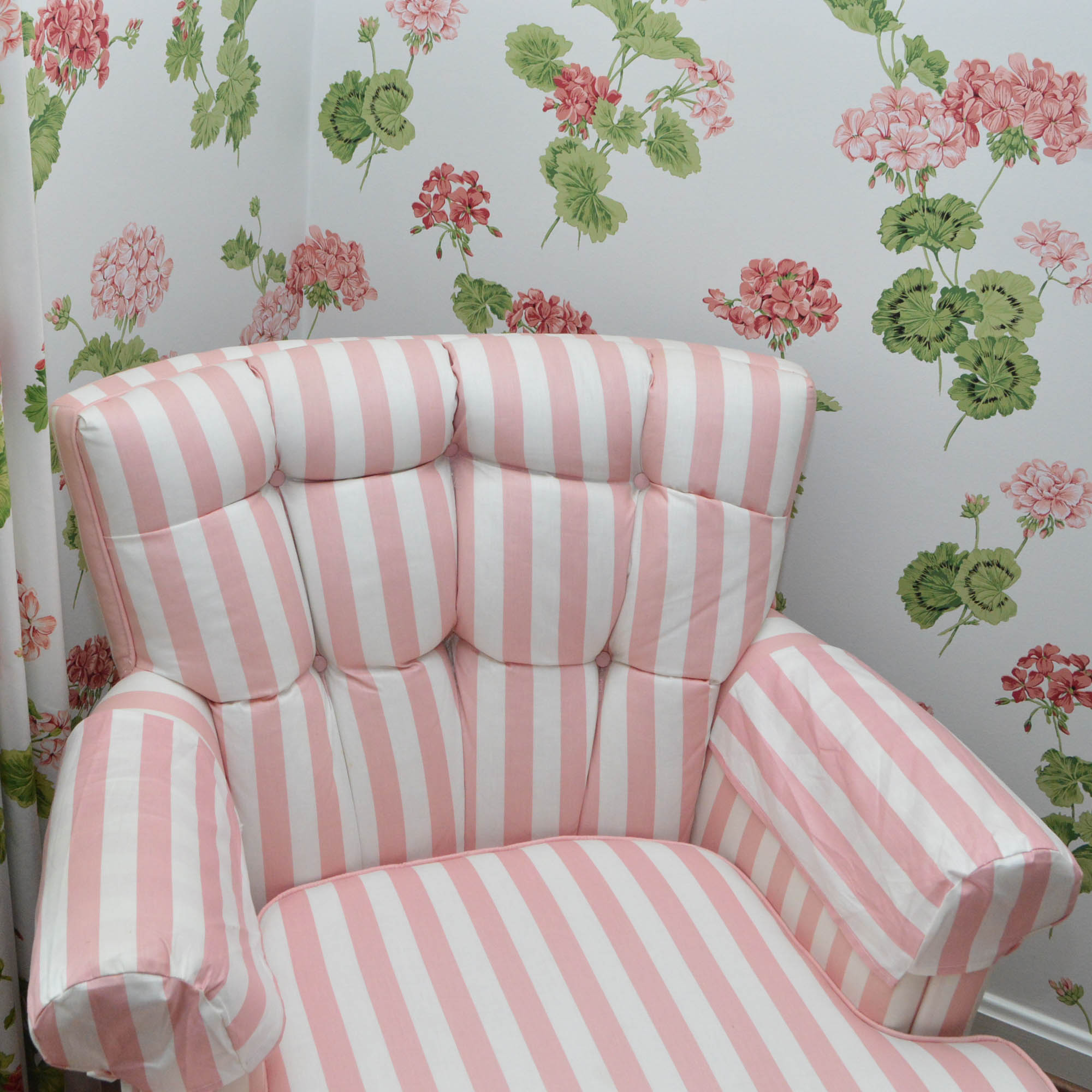 Pink and White Striped Arm Chair