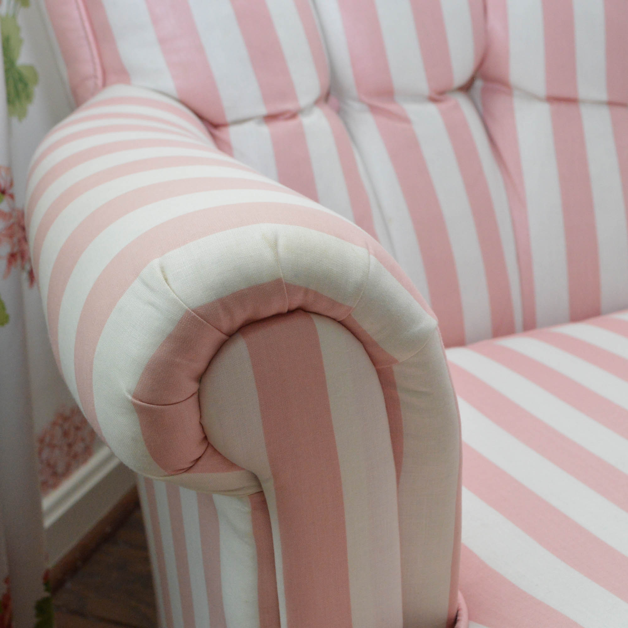 Pink and White Striped Arm Chair