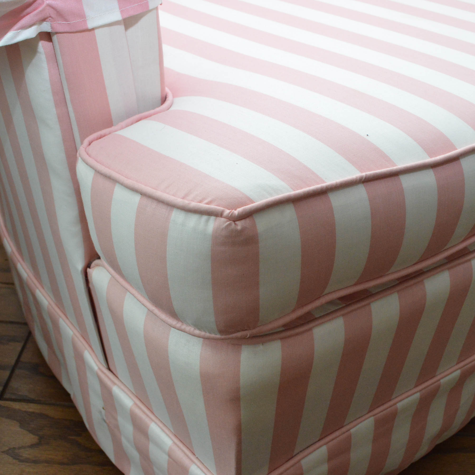 Pink and White Striped Arm Chair