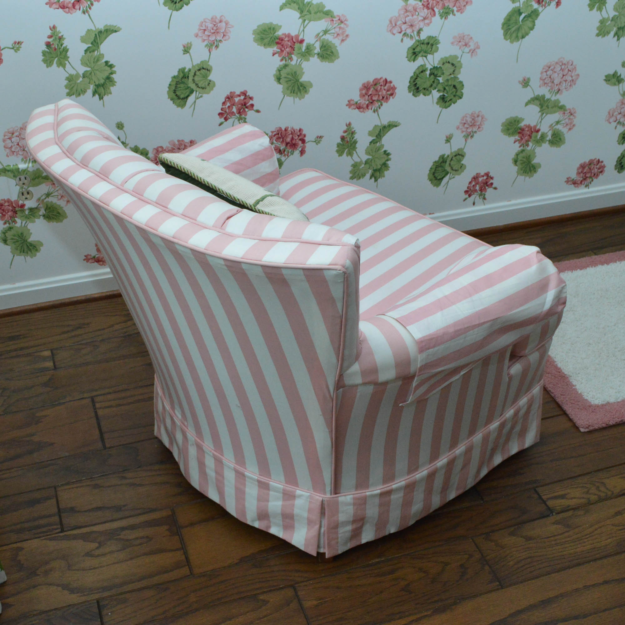 Pink and White Striped Arm Chair