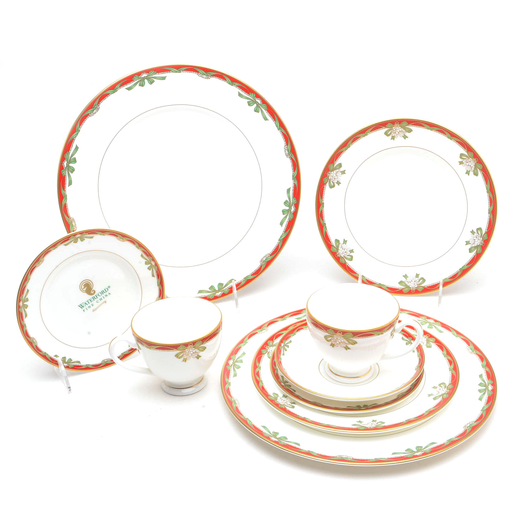 Waterford "Holiday Ribbons" China Place Setting for Two