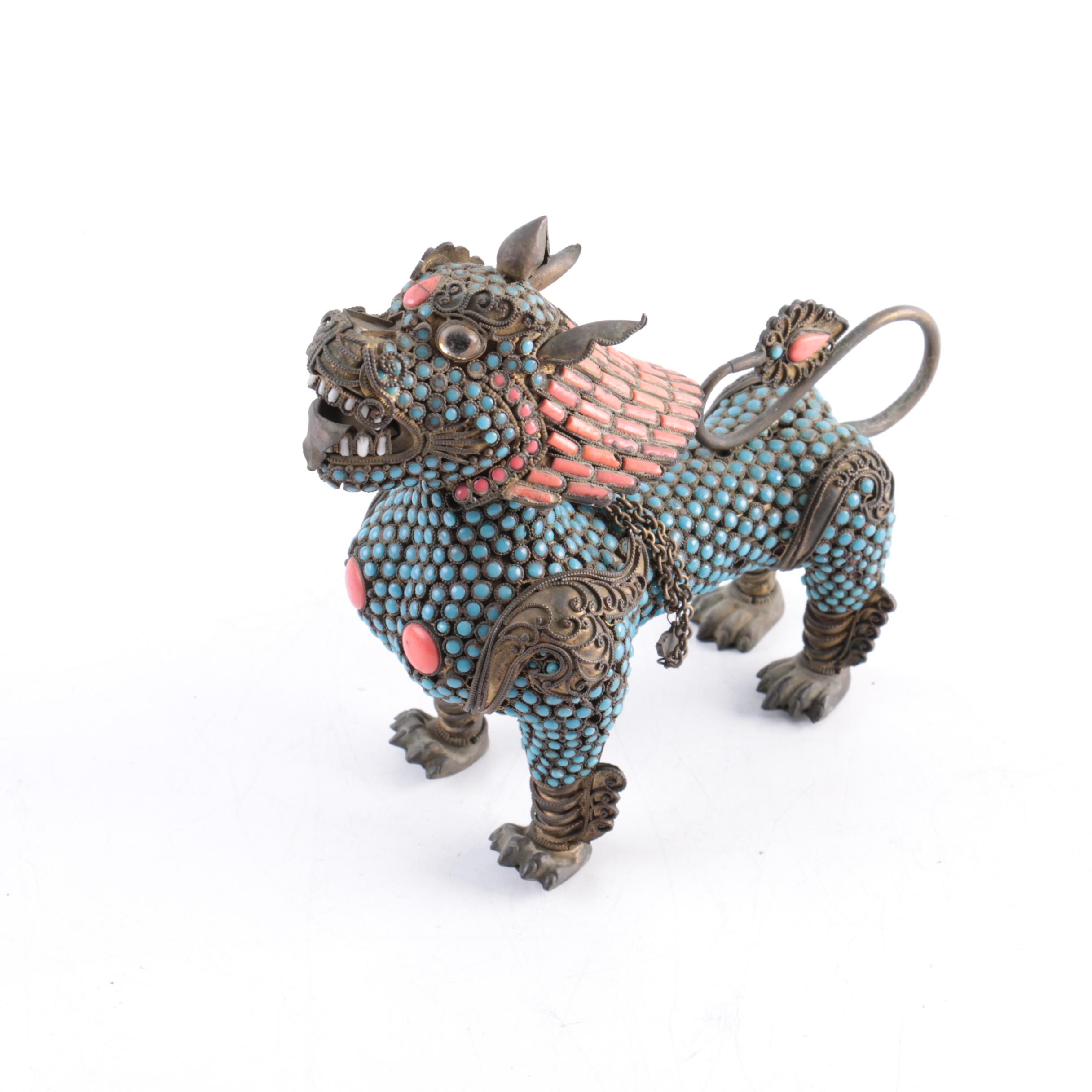 Sino-Tibetan Brass Guardian Lion Censer