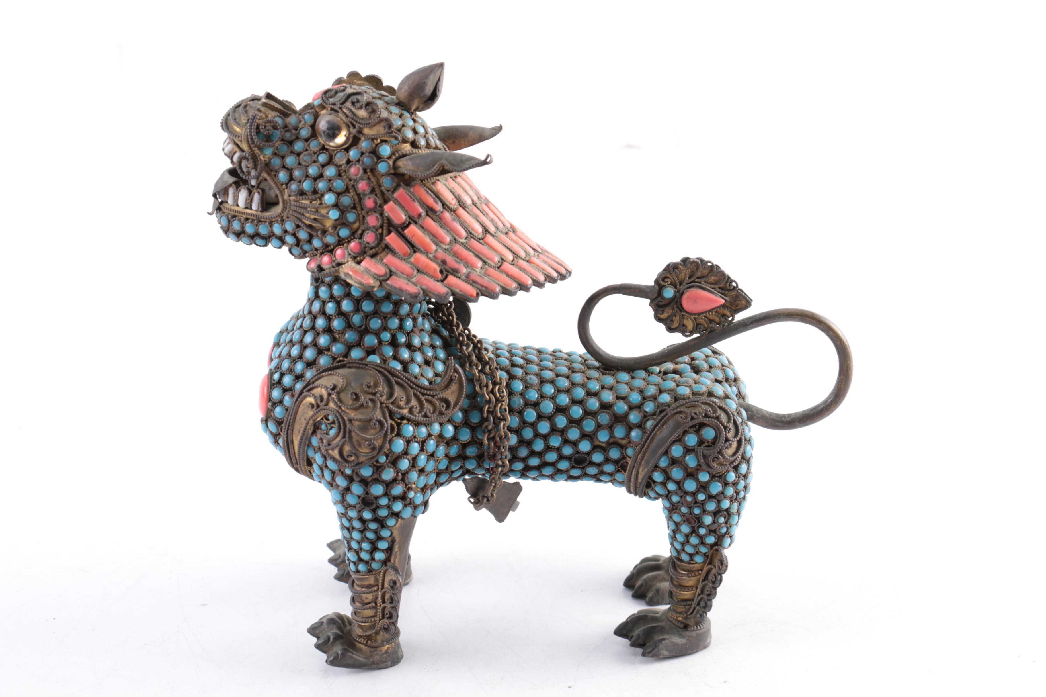 Sino-Tibetan Brass Guardian Lion Censer