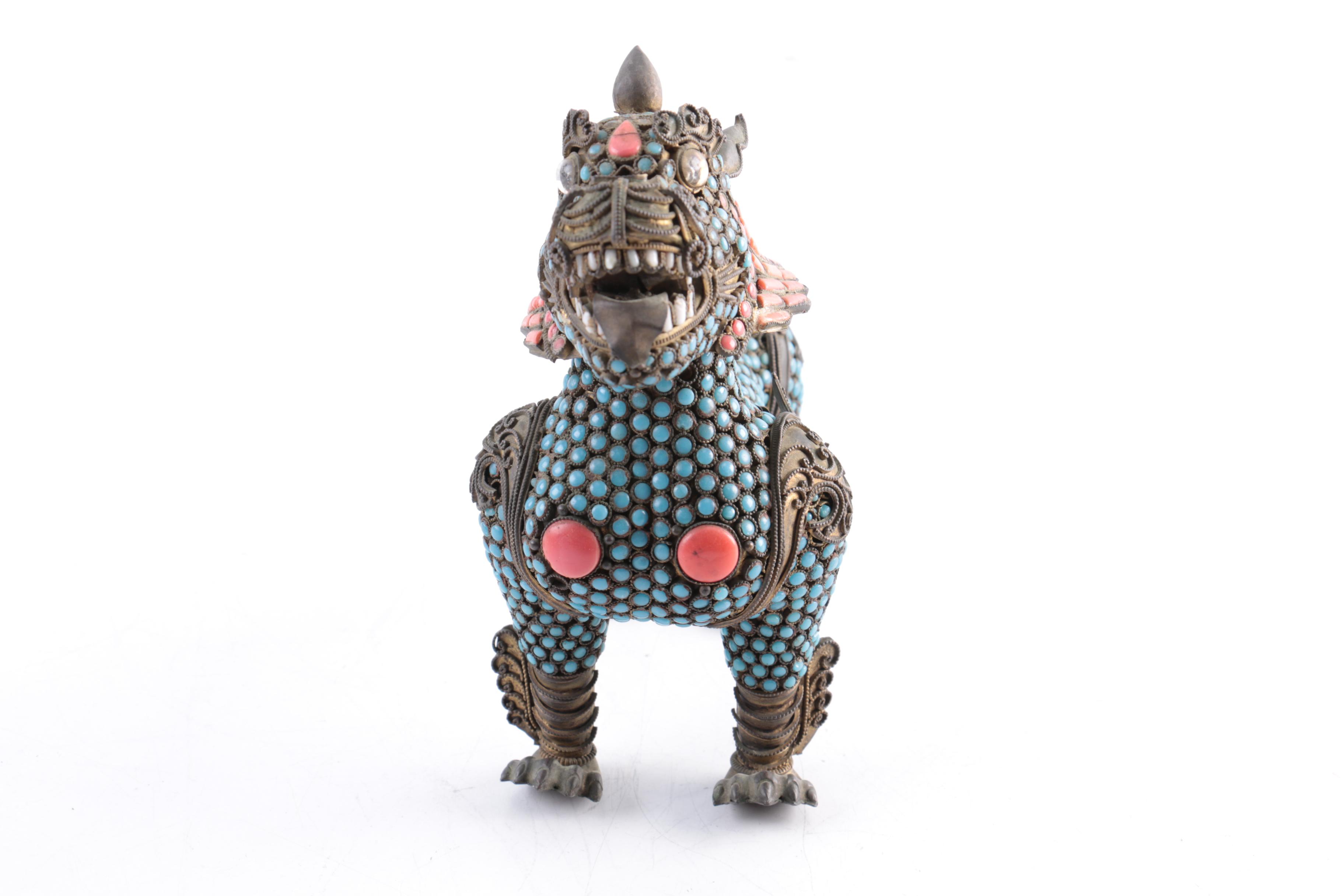 Sino-Tibetan Brass Guardian Lion Censer