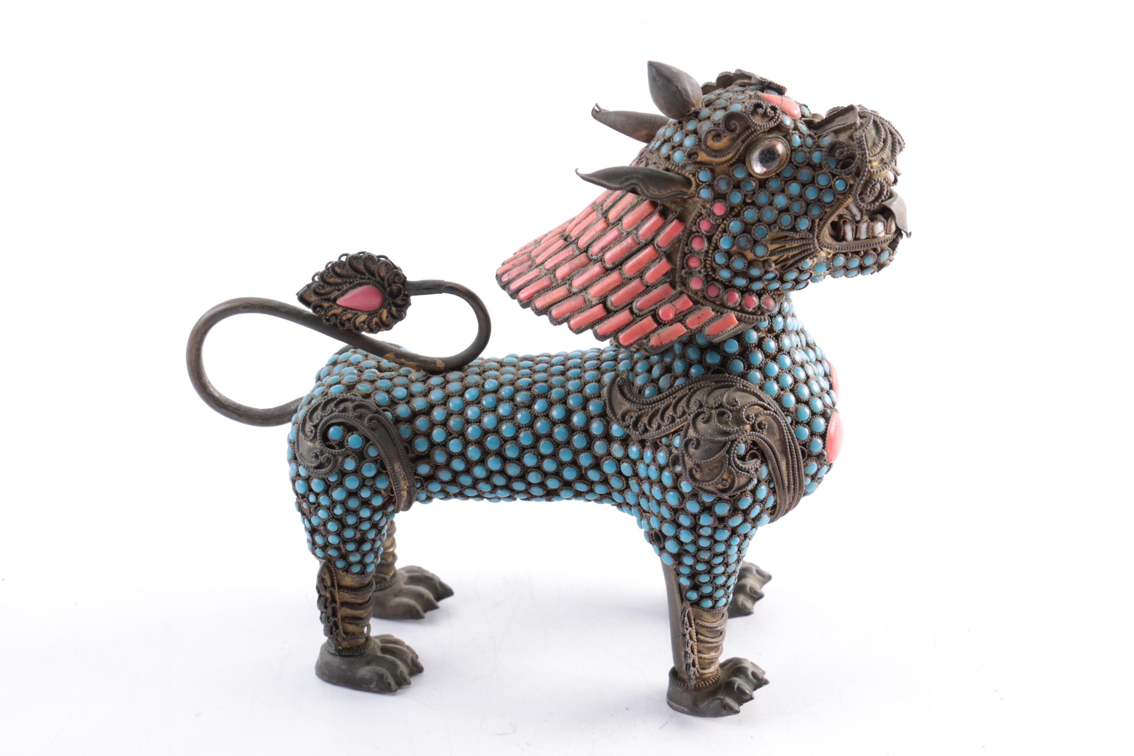 Sino-Tibetan Brass Guardian Lion Censer