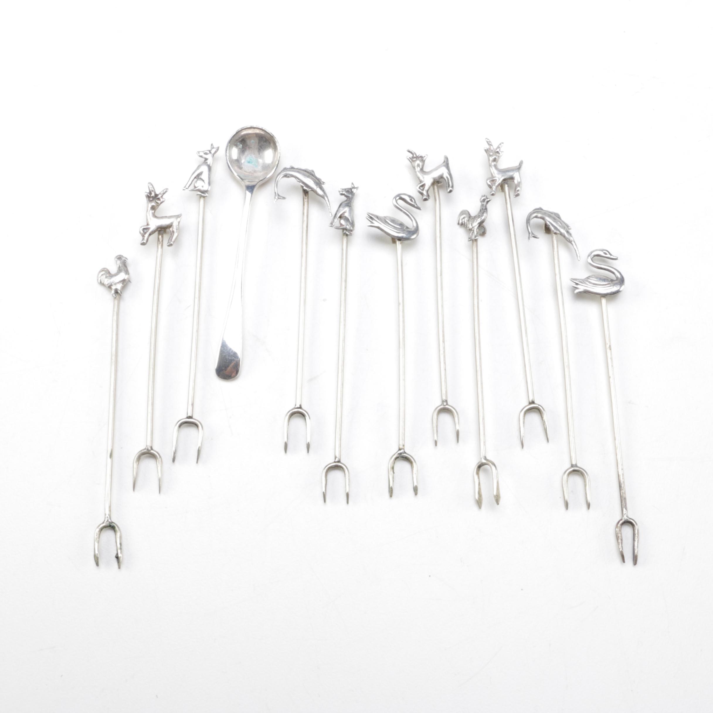 Walker & Hall Silver Plate Sugar Spoon and Silver Plate Cocktail Forks