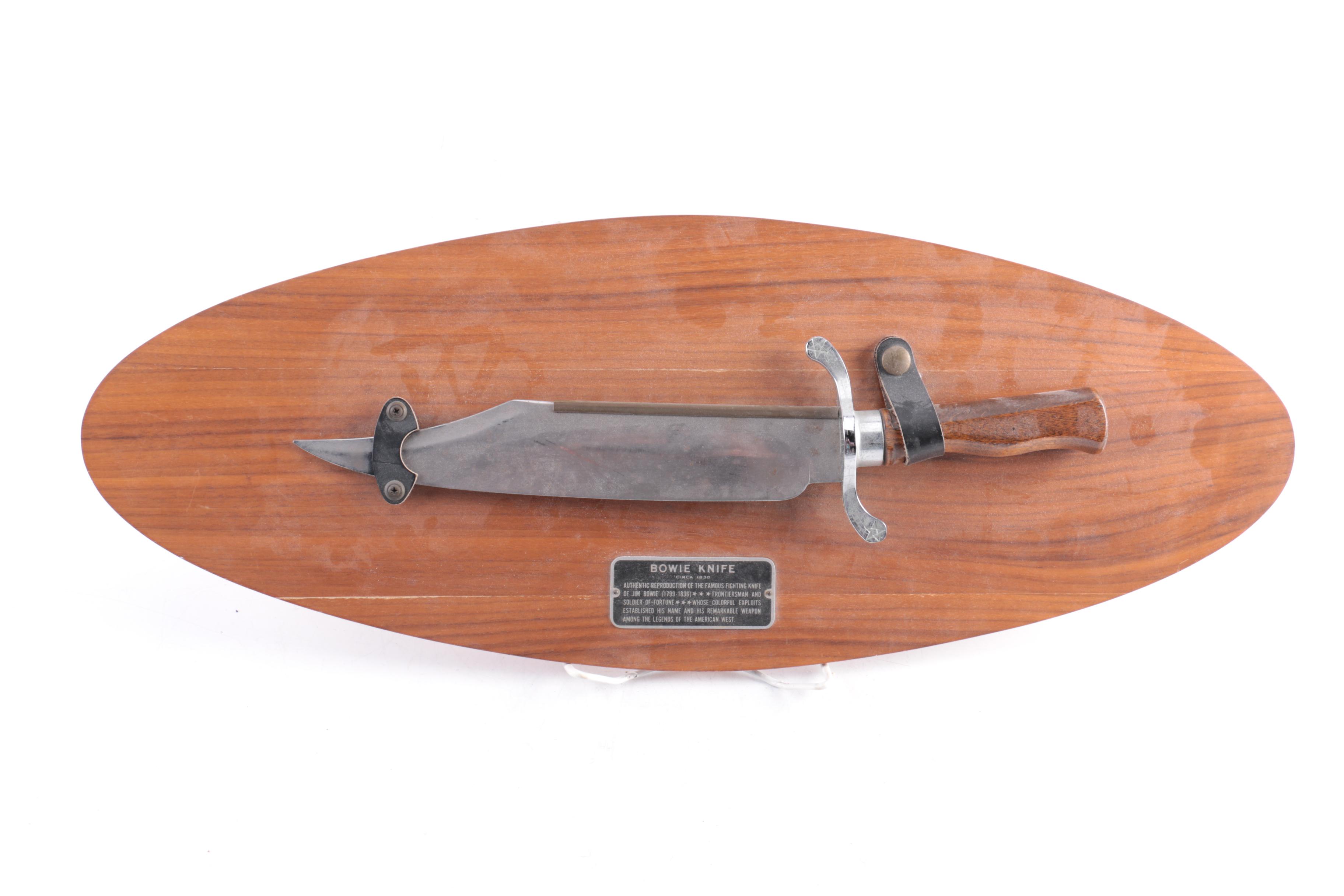 Carvel Hall Reproduction Bowie Knife and Plaque