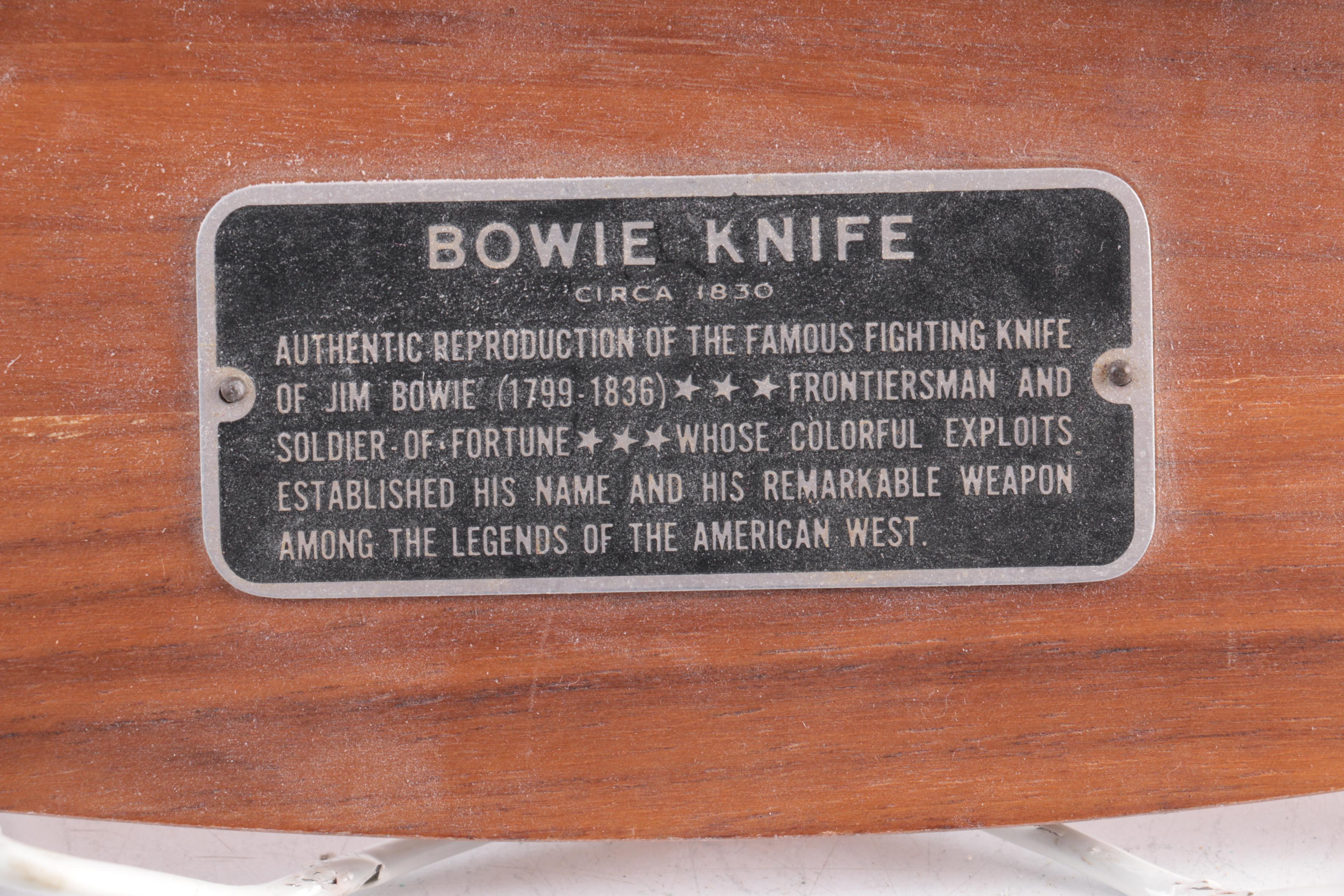 Carvel Hall Reproduction Bowie Knife and Plaque