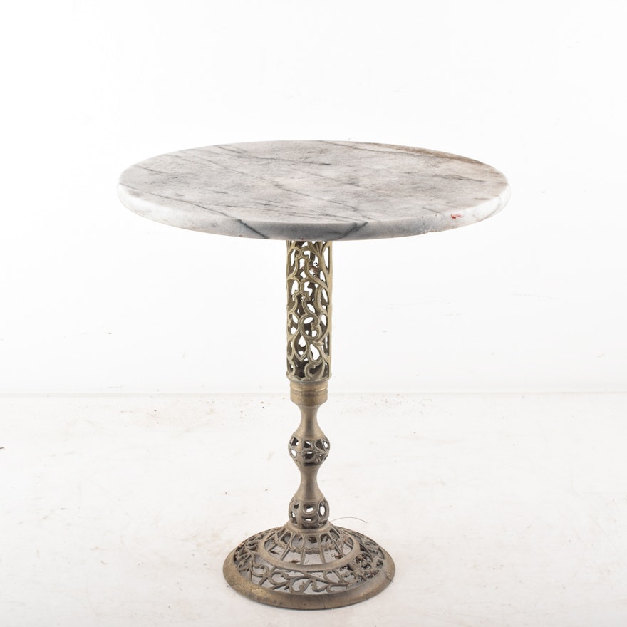 Marbled Granite and Metal Side Table