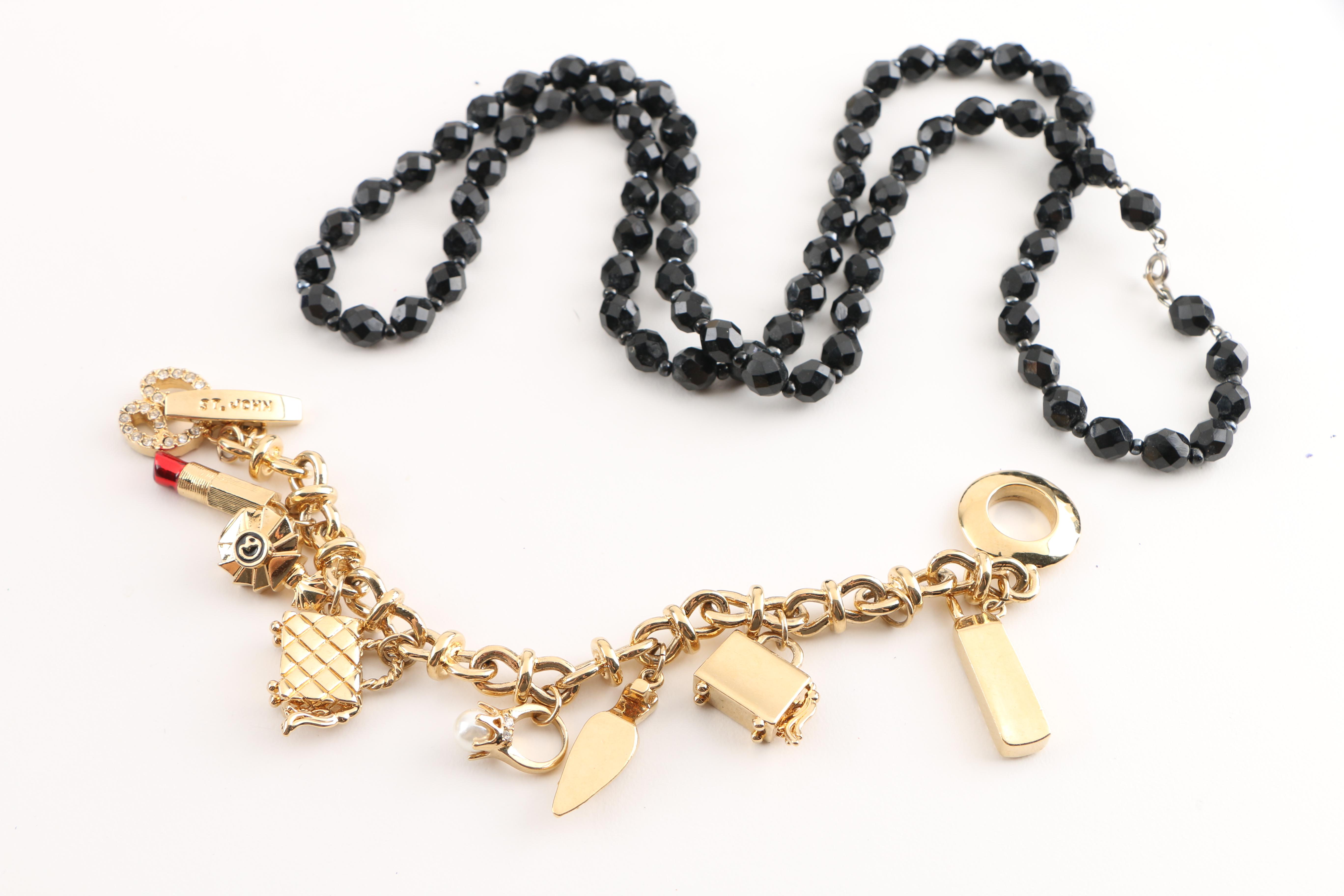 Assortment of Costume Jewelry Featuring ST. JOHN Charm Bracelet
