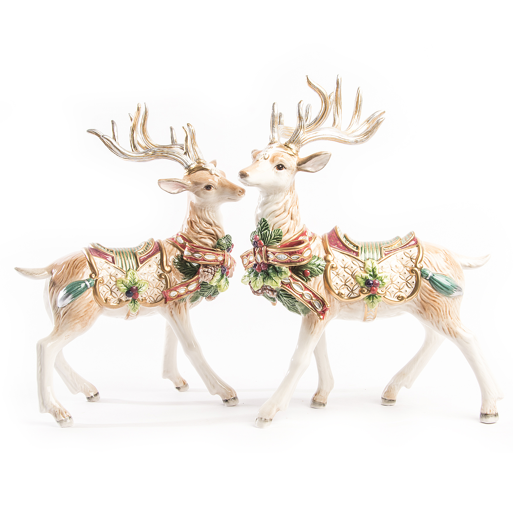 Fitz and Floyd "Florentine Christmas" White Stag Figurines
