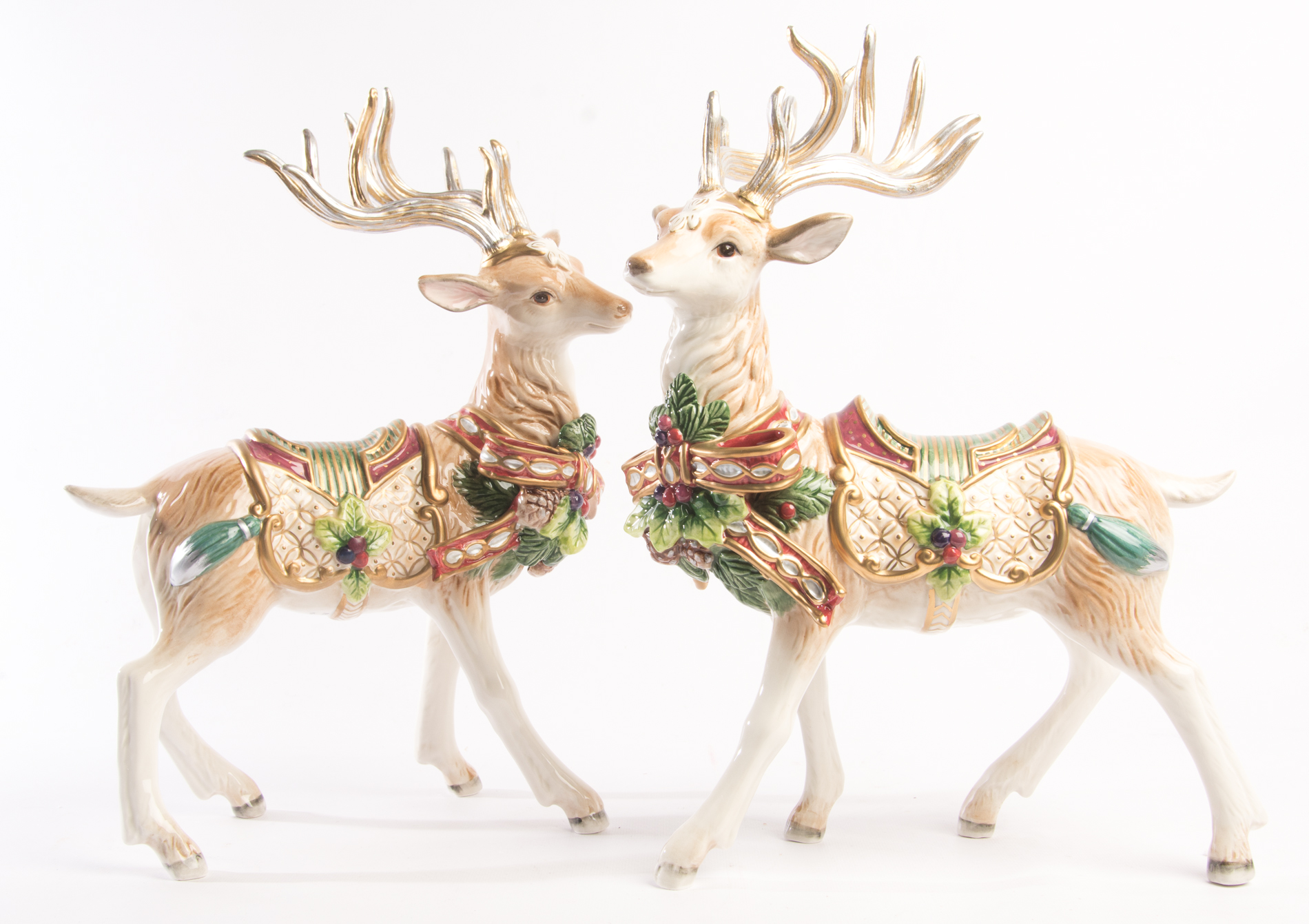 Fitz and Floyd "Florentine Christmas" White Stag Figurines