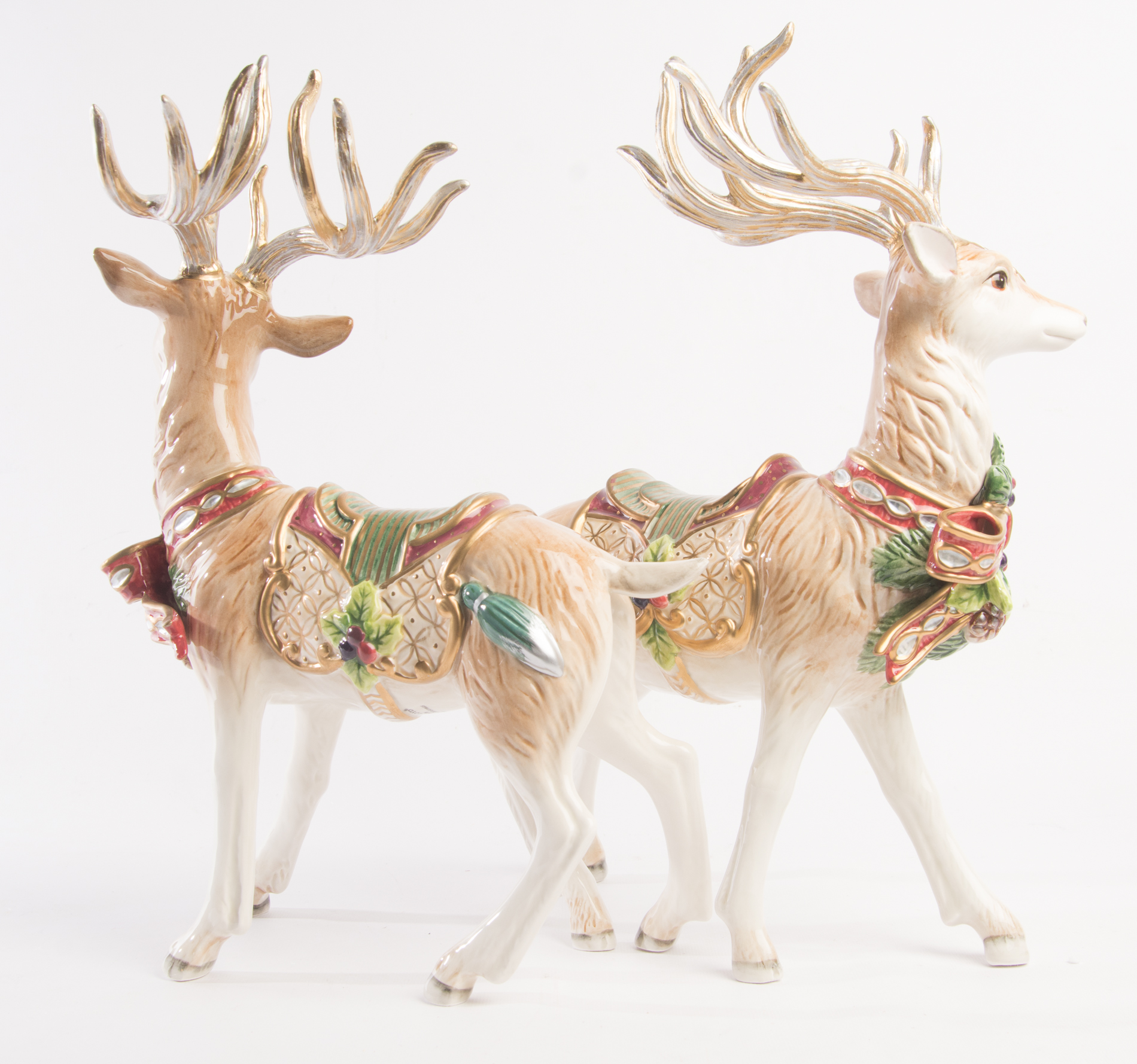 Fitz and Floyd "Florentine Christmas" White Stag Figurines