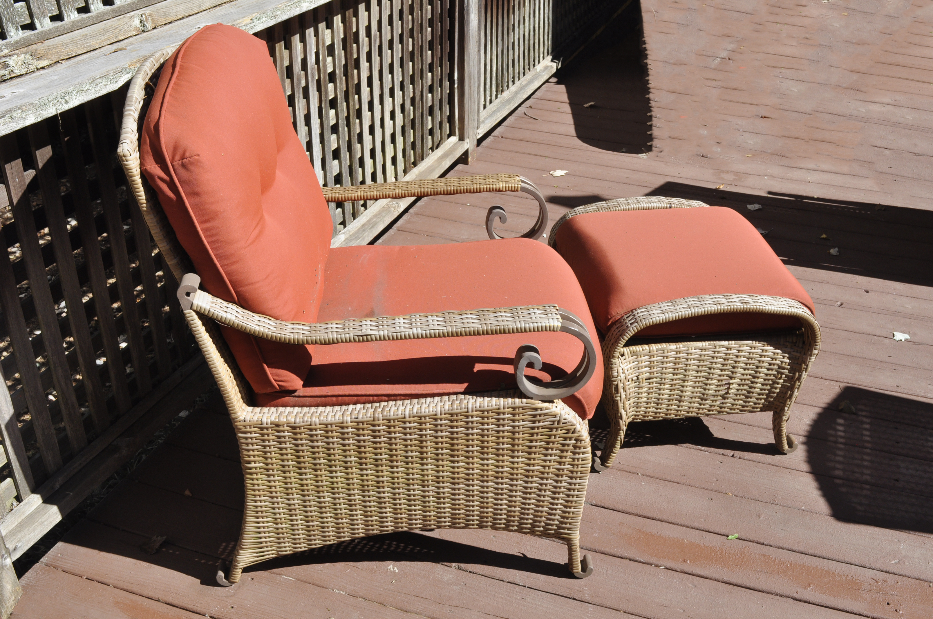 Wicker Patio Chair and Matching Ottoman