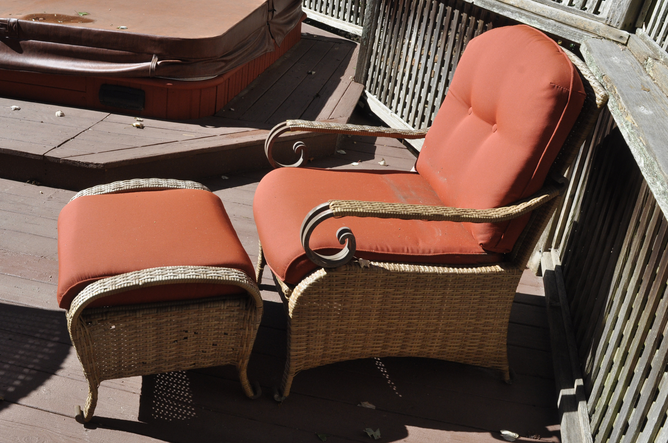 Wicker Patio Chair and Matching Ottoman