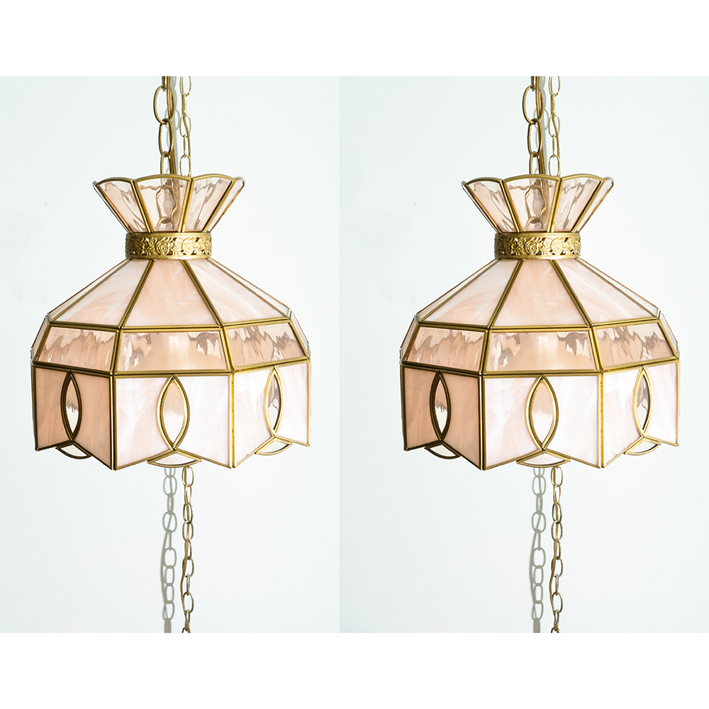 Vintage Tiffany-Style Pink Glass Pendant Lights