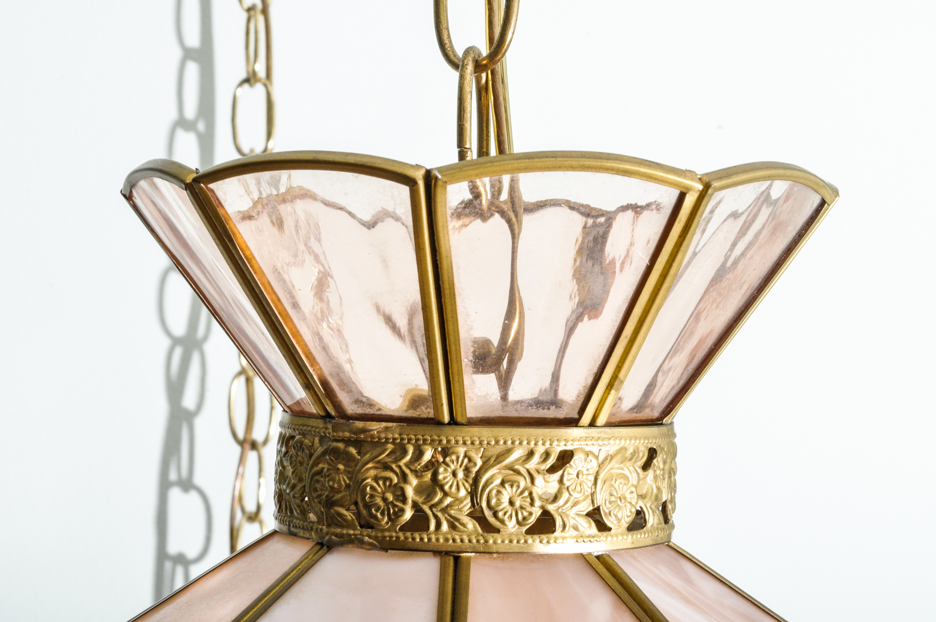 Vintage Tiffany-Style Pink Glass Pendant Lights