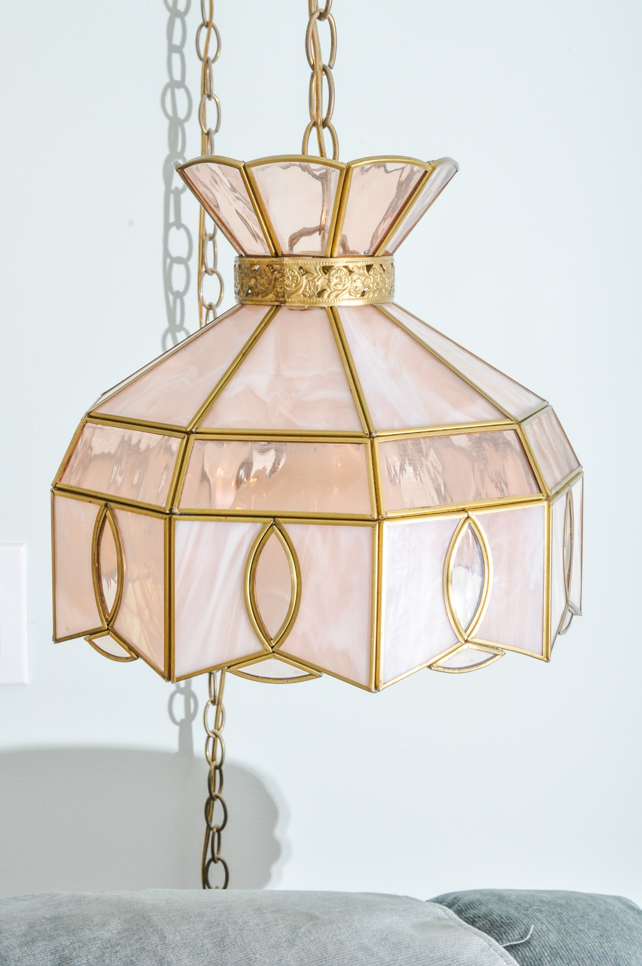 Vintage Tiffany-Style Pink Glass Pendant Lights