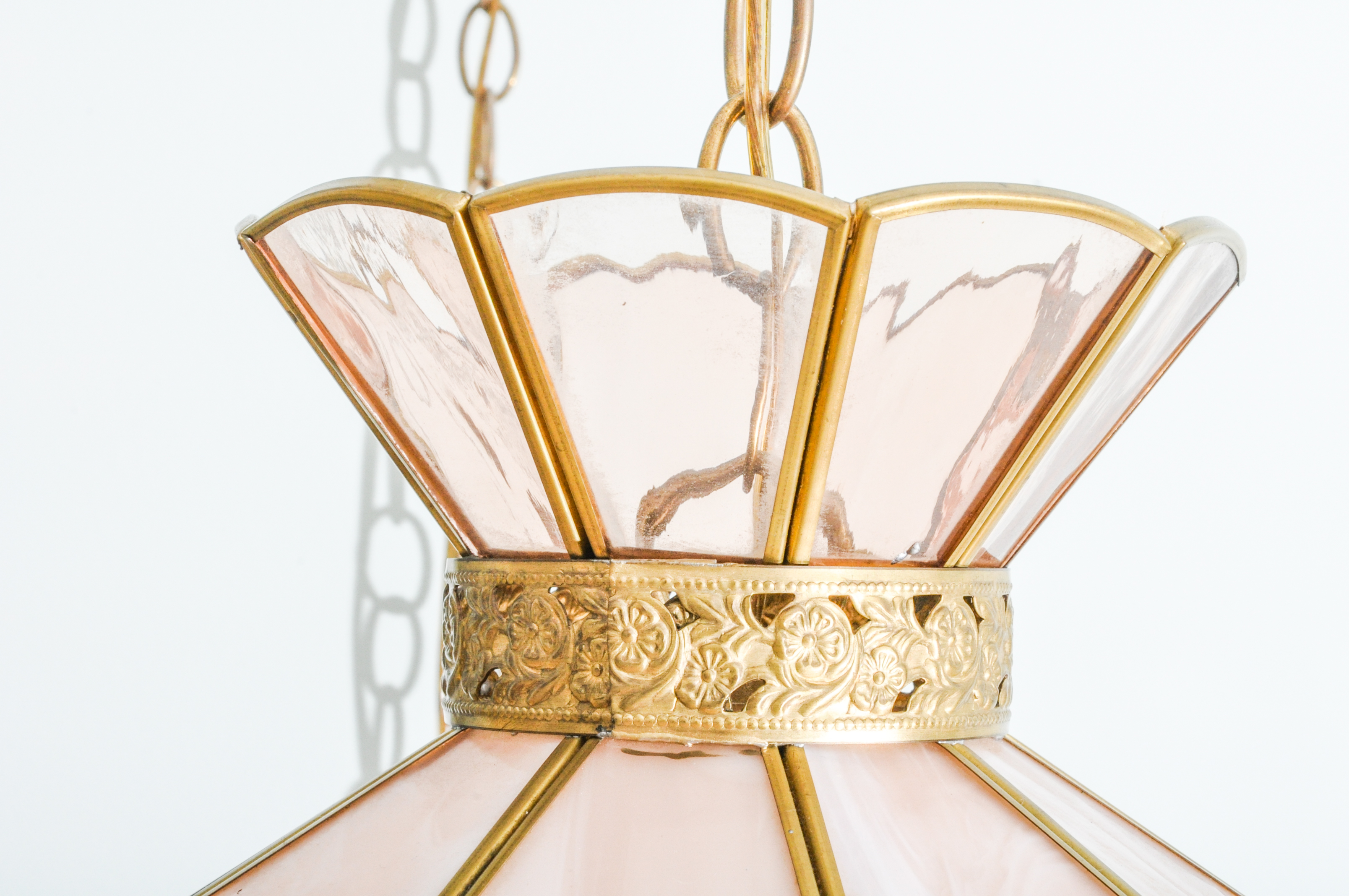 Vintage Tiffany-Style Pink Glass Pendant Lights