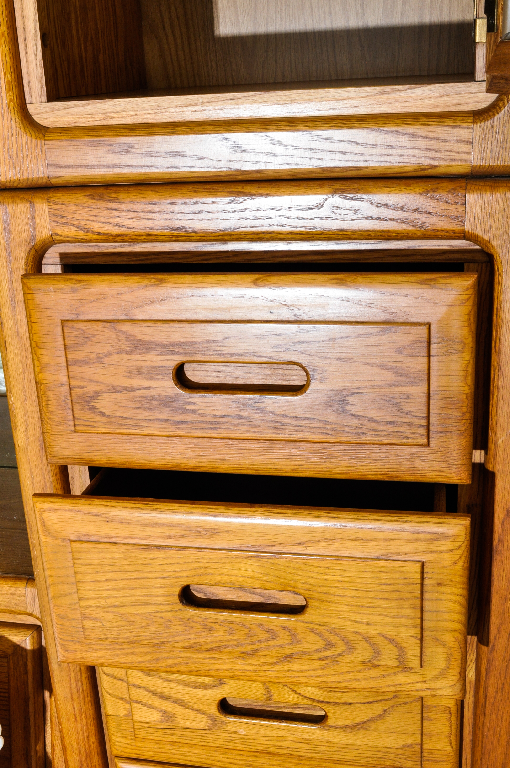 Oak King-Size Bed Frame With Light Bridge and Drawers