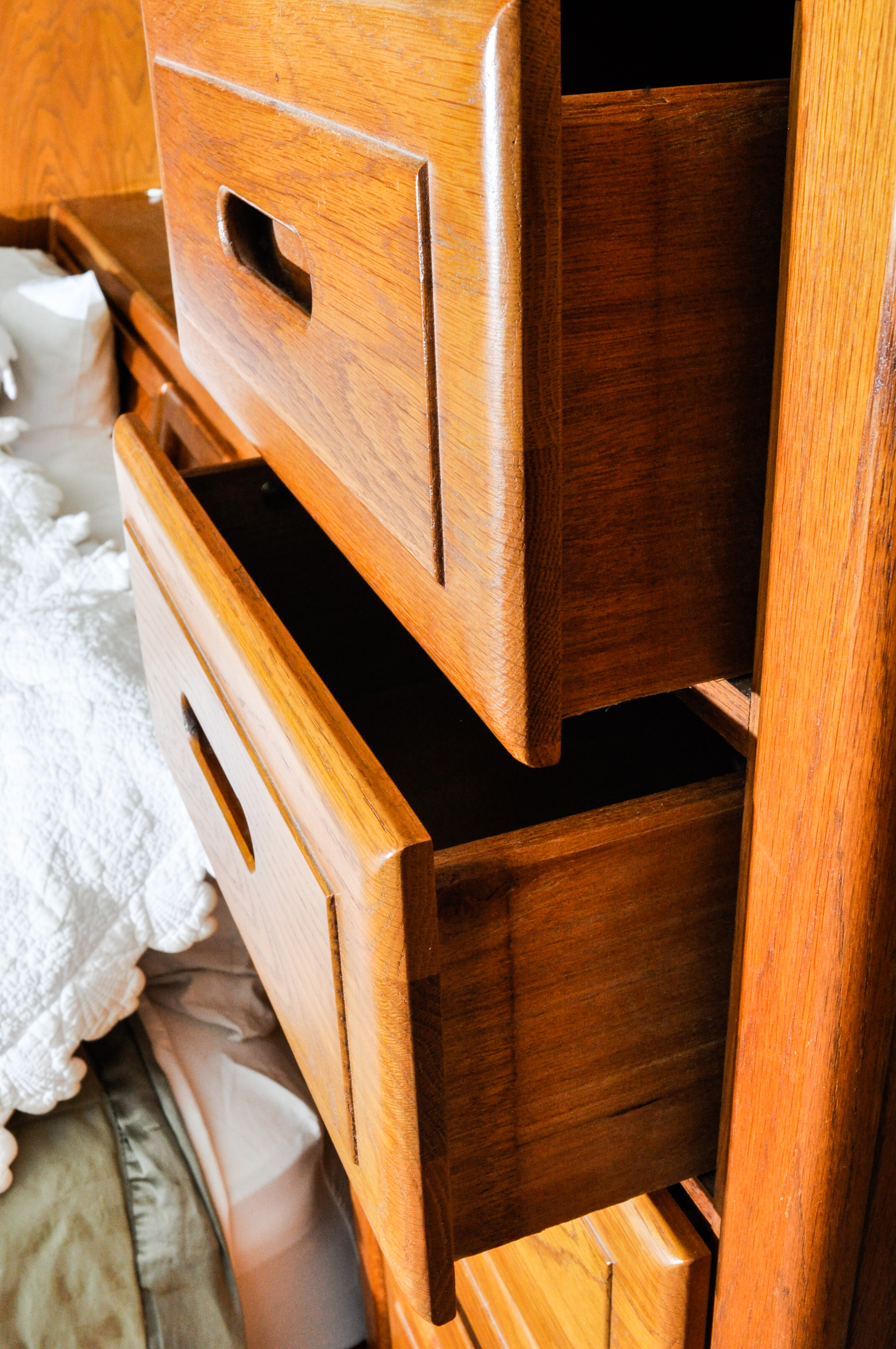 Oak King-Size Bed Frame With Light Bridge and Drawers