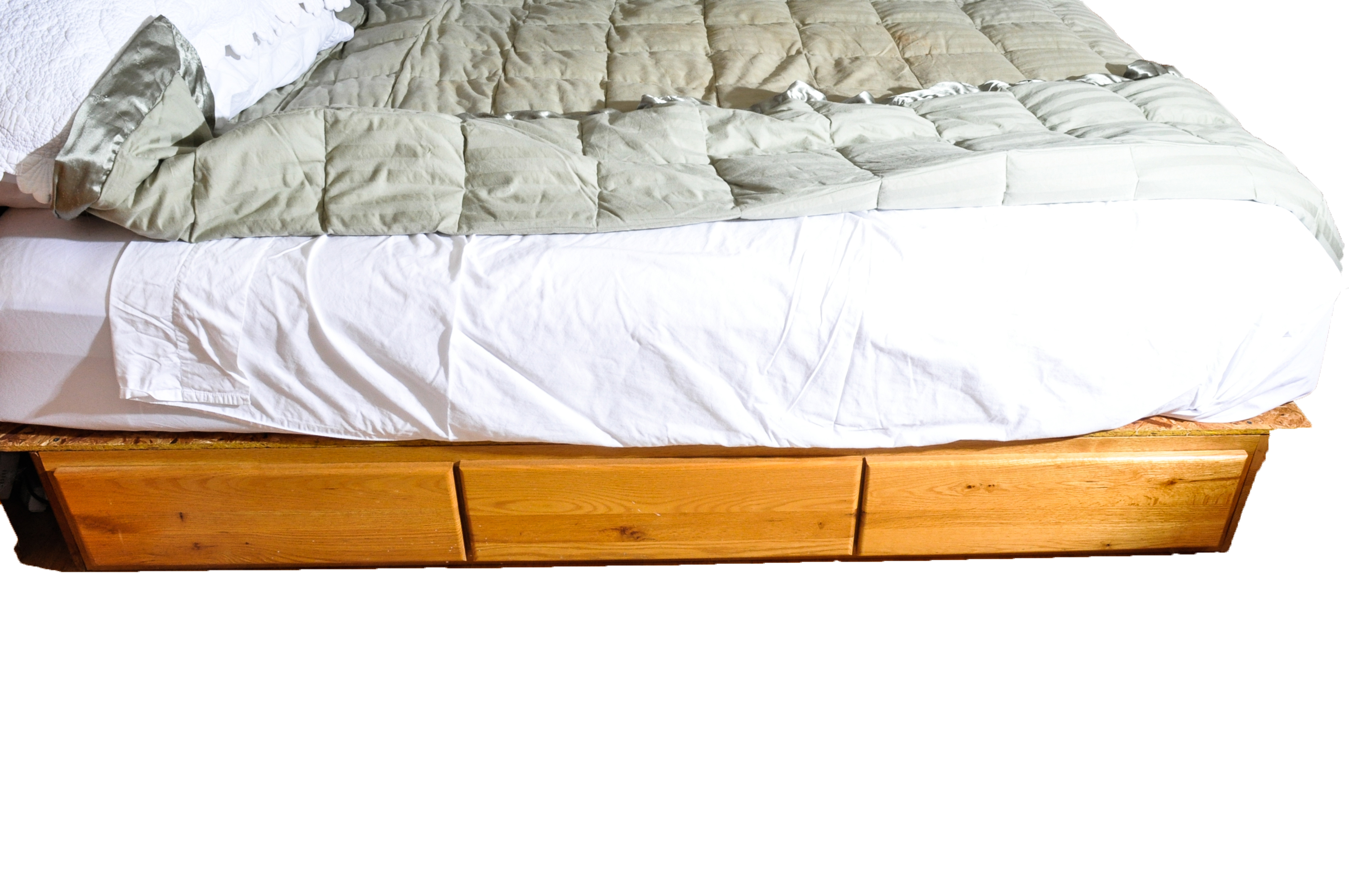 Oak King-Size Bed Frame With Light Bridge and Drawers