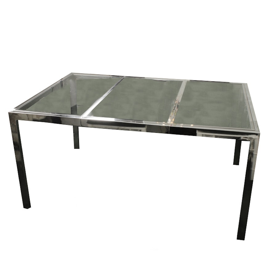 Modernist Glass and Chromed Metal Dining Table